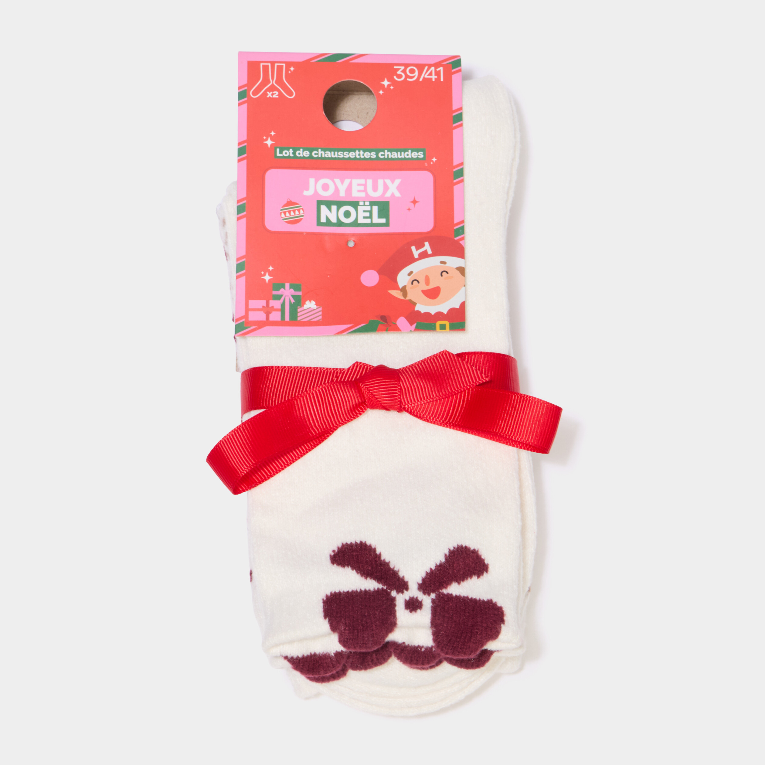 Lot 2 paires chaussettes de No&euml;l marron femme