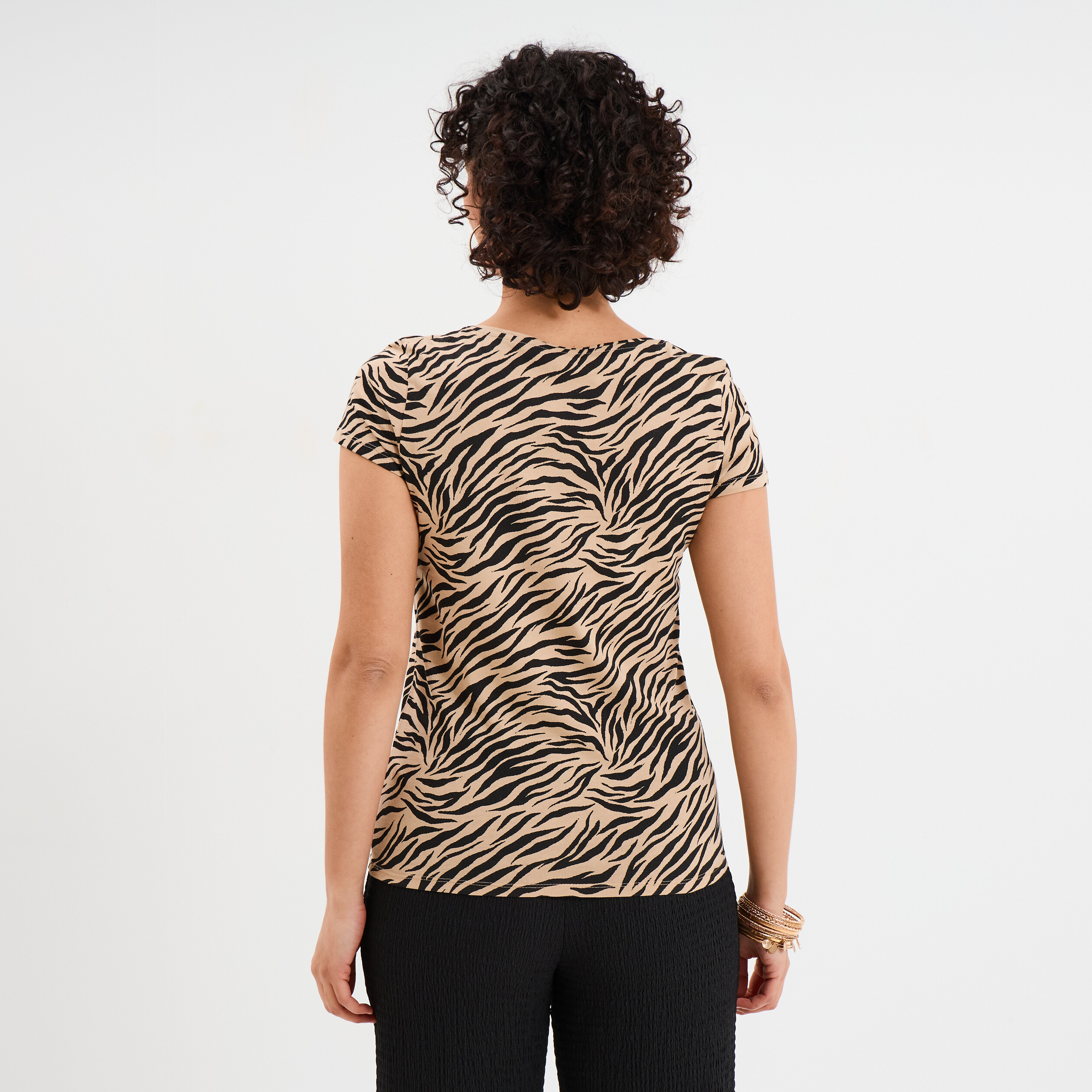 t shirt coton imprime coupe ajustee sable femme T-shirt coton imprimé coupe ajustée sable femme
