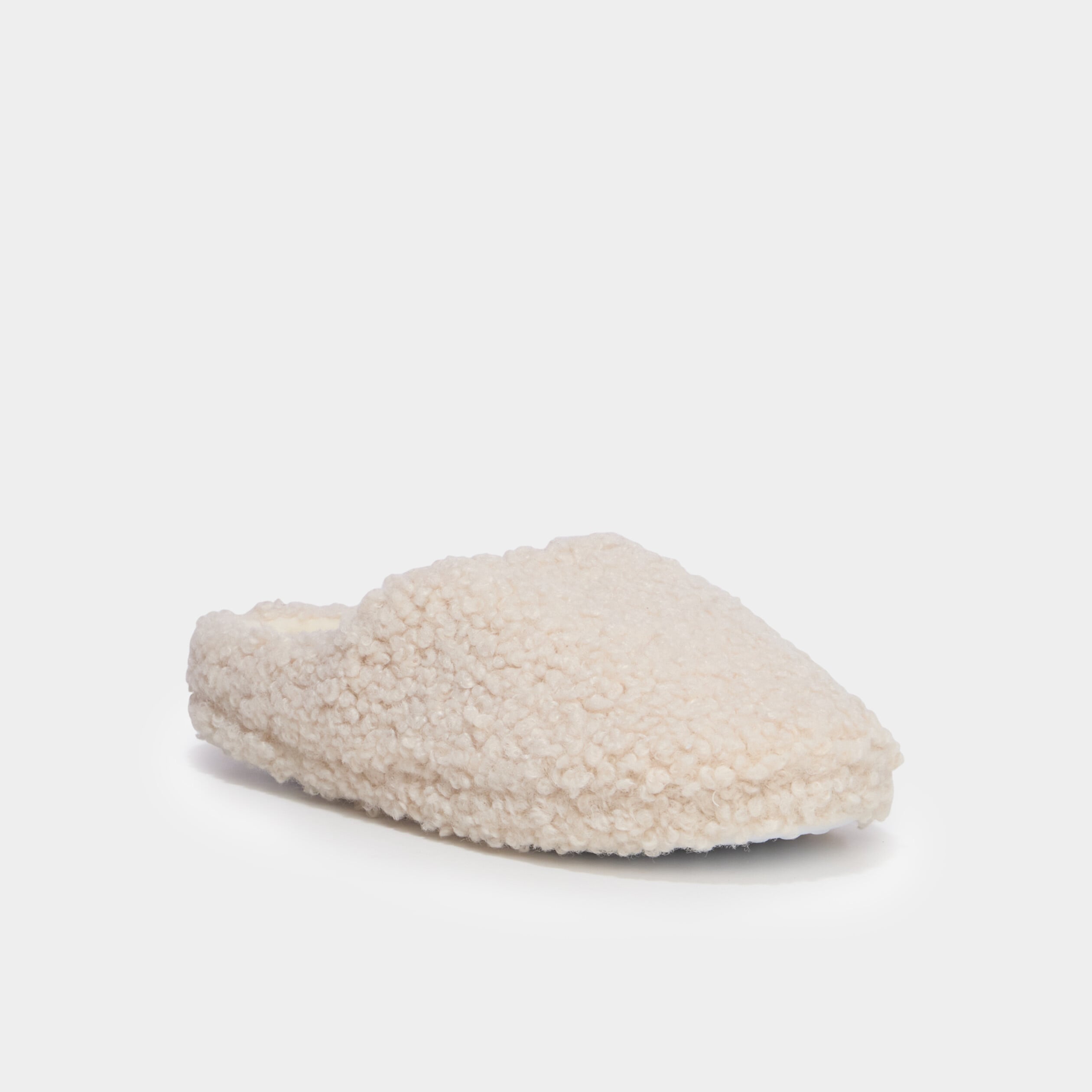 Chaussons mules effet bouclette sable femme