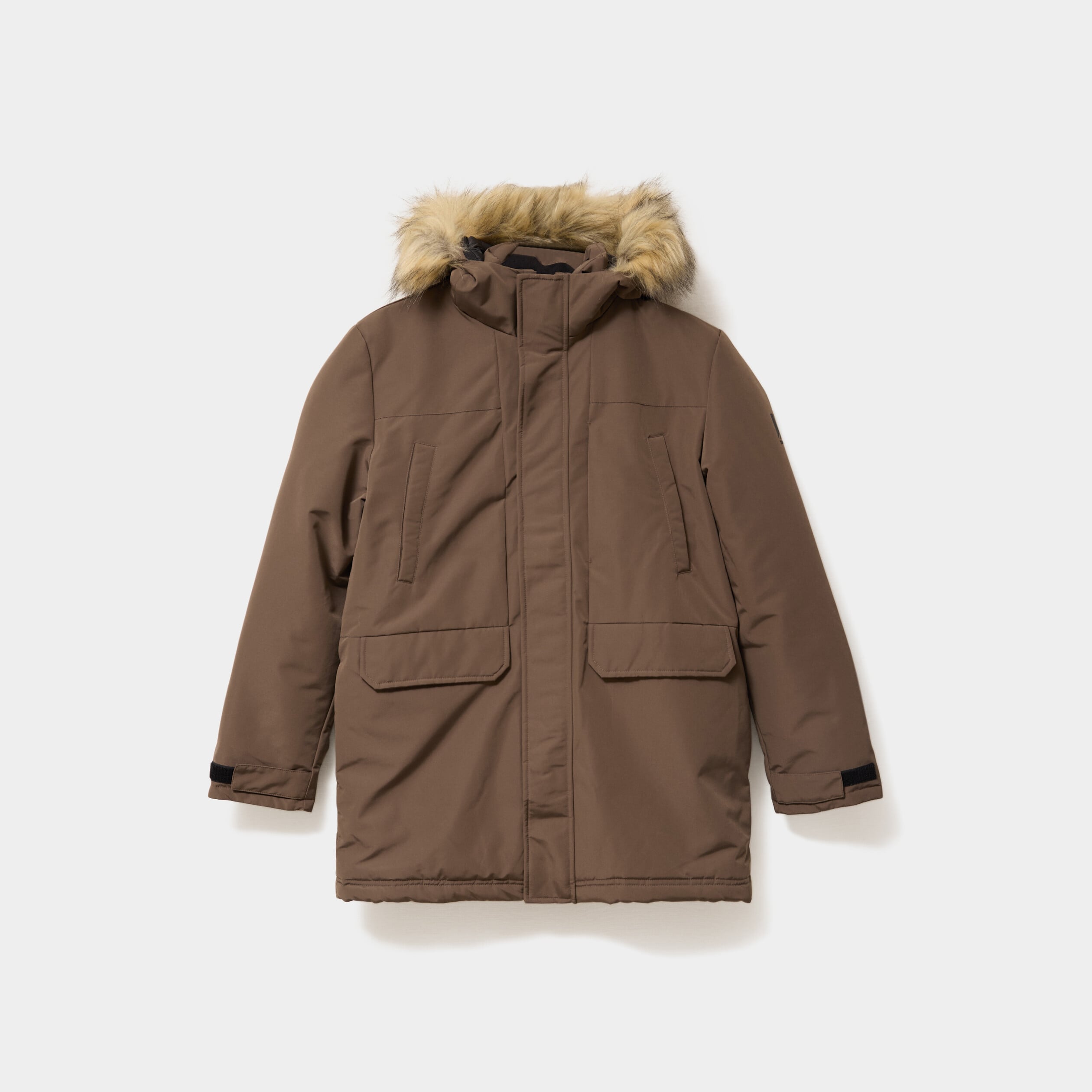 Parka &agrave; capuche fausse fourrure vert kaki homme