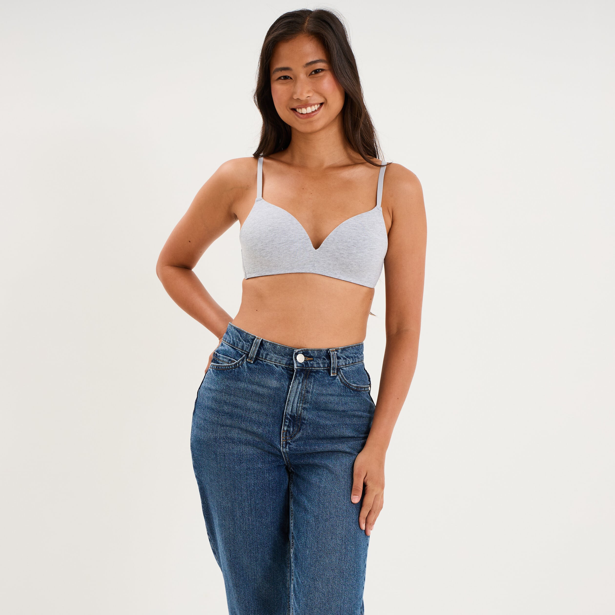 Soutien-gorge triangle coton majoritaire gris clair femme