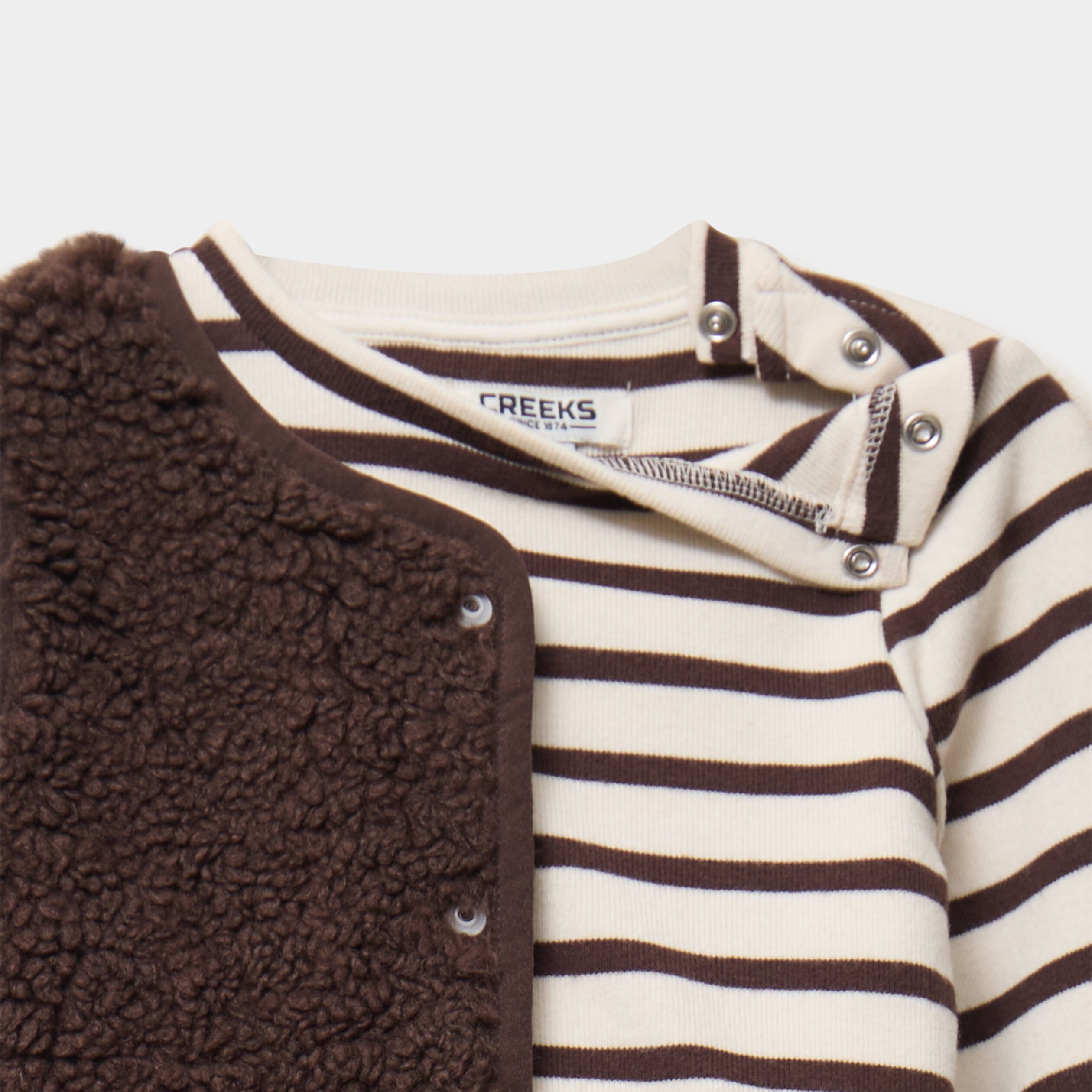 Ensemble 3 pi&egrave;ces avec gilet polaire marron chocolat b&eacute;b&eacute; gar&ccedil;on