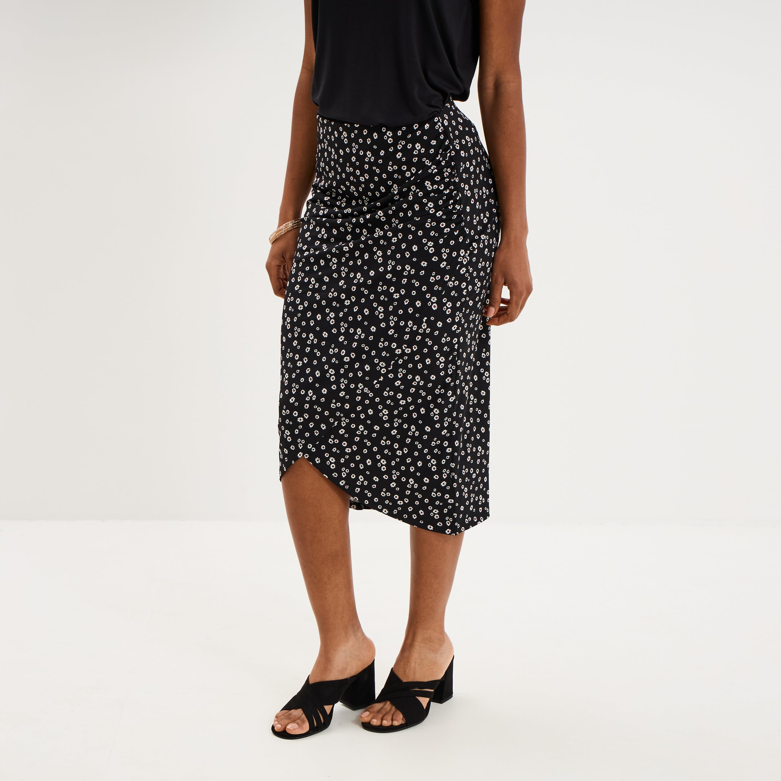 Jupe longue portefeuille stretch noir femme