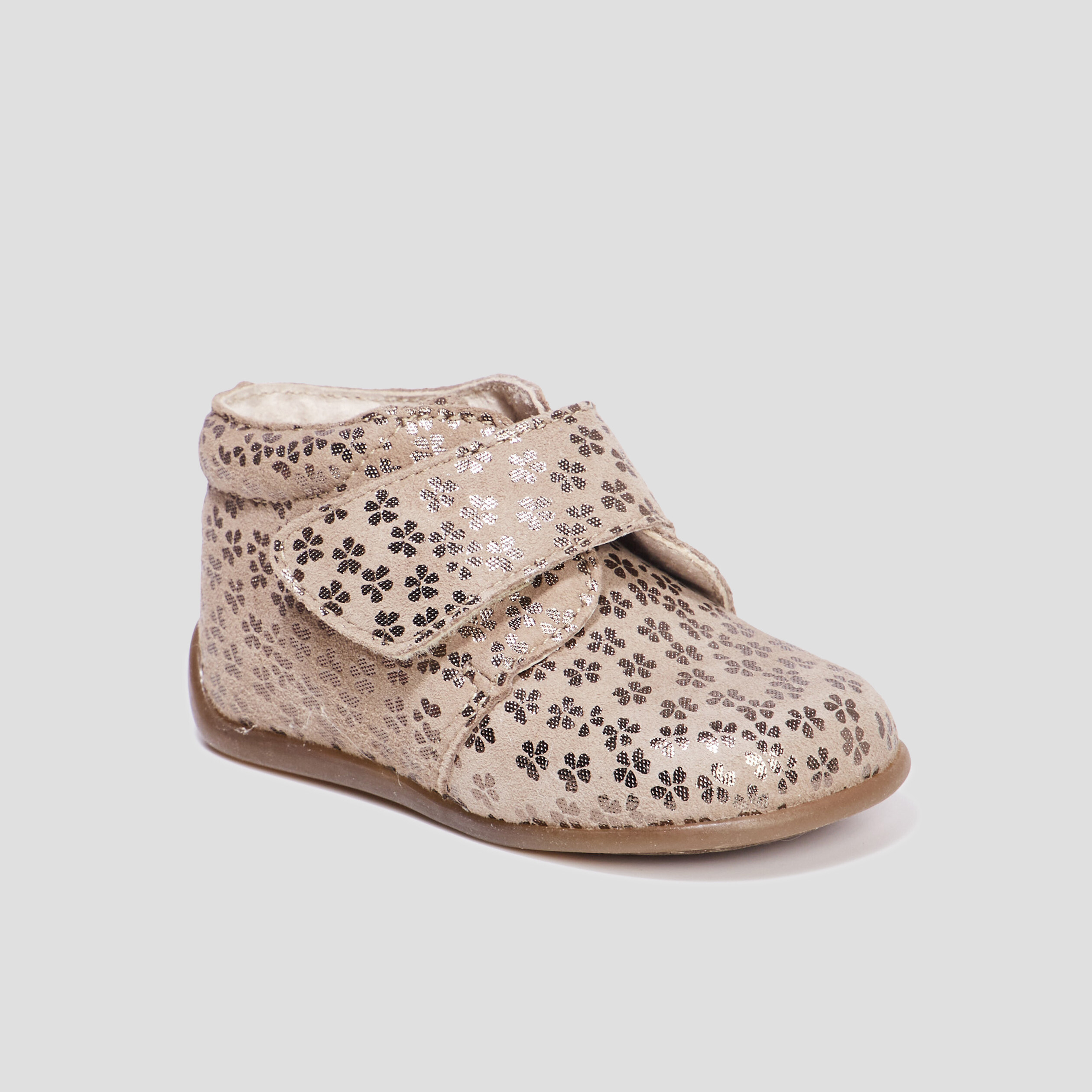 Bottillons scratchs cuir semelle souple marron bébé fille