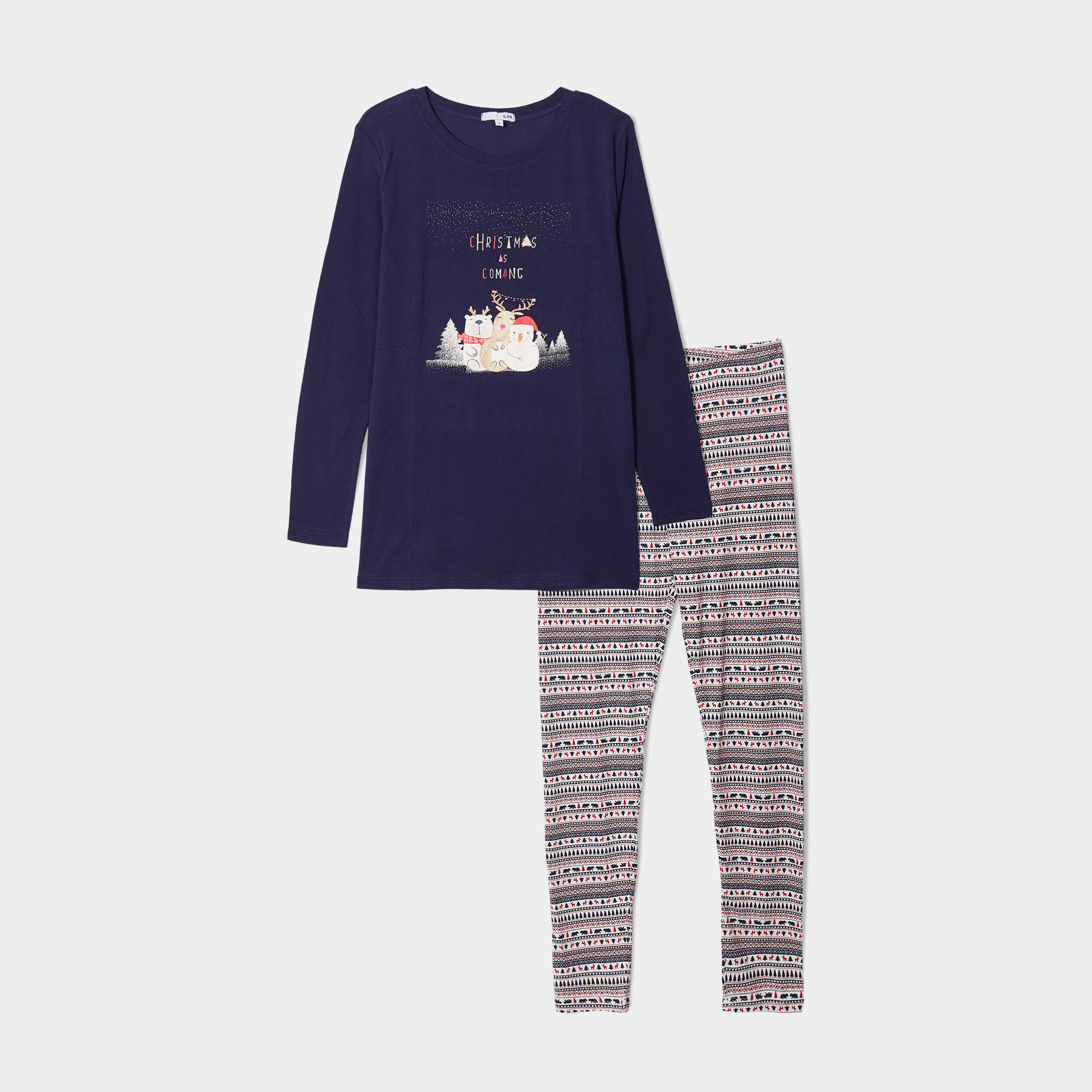 Ensemble pyjama pantalon 2 pièces bleu marine femme