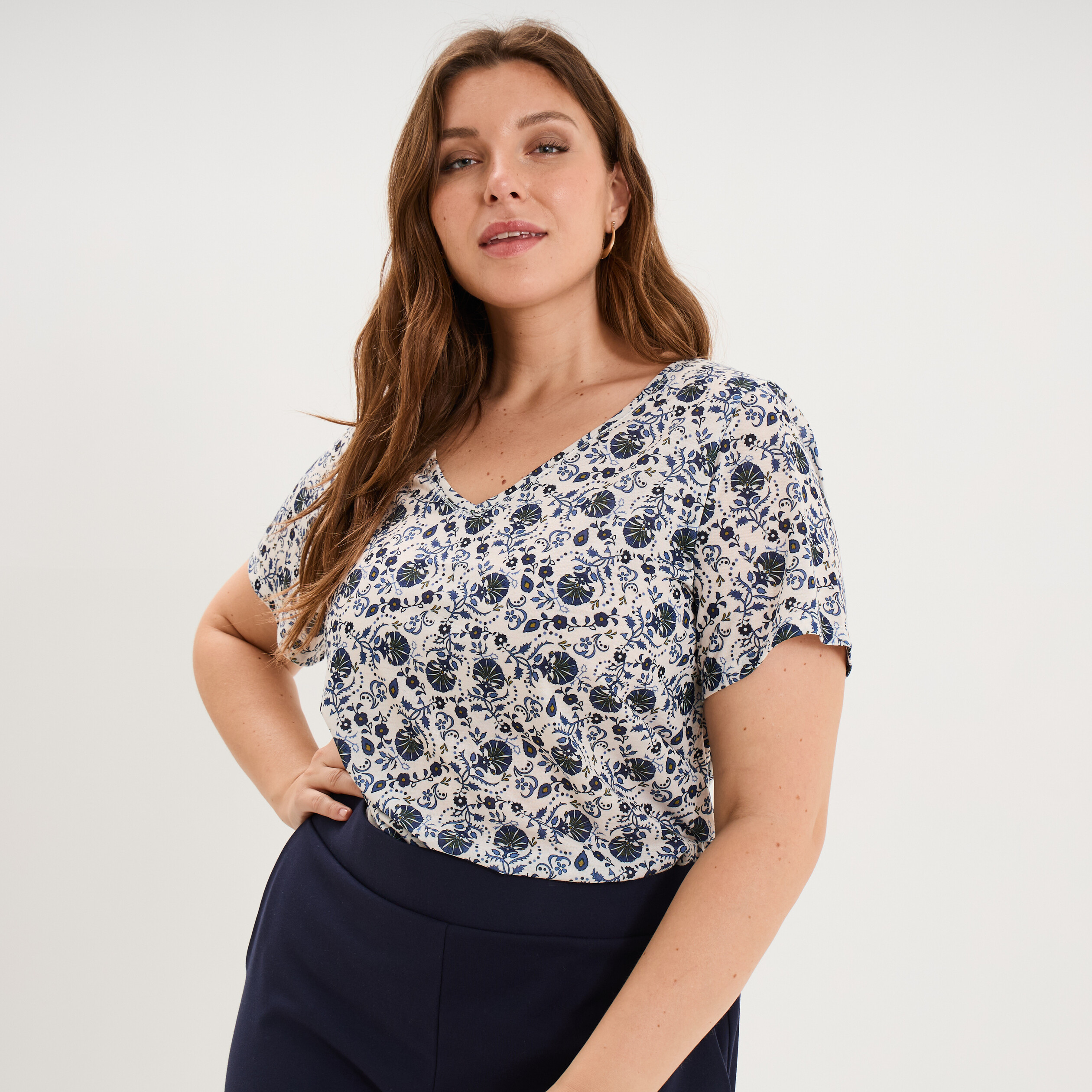 T-shirt manches courtes ecru femme grande taille