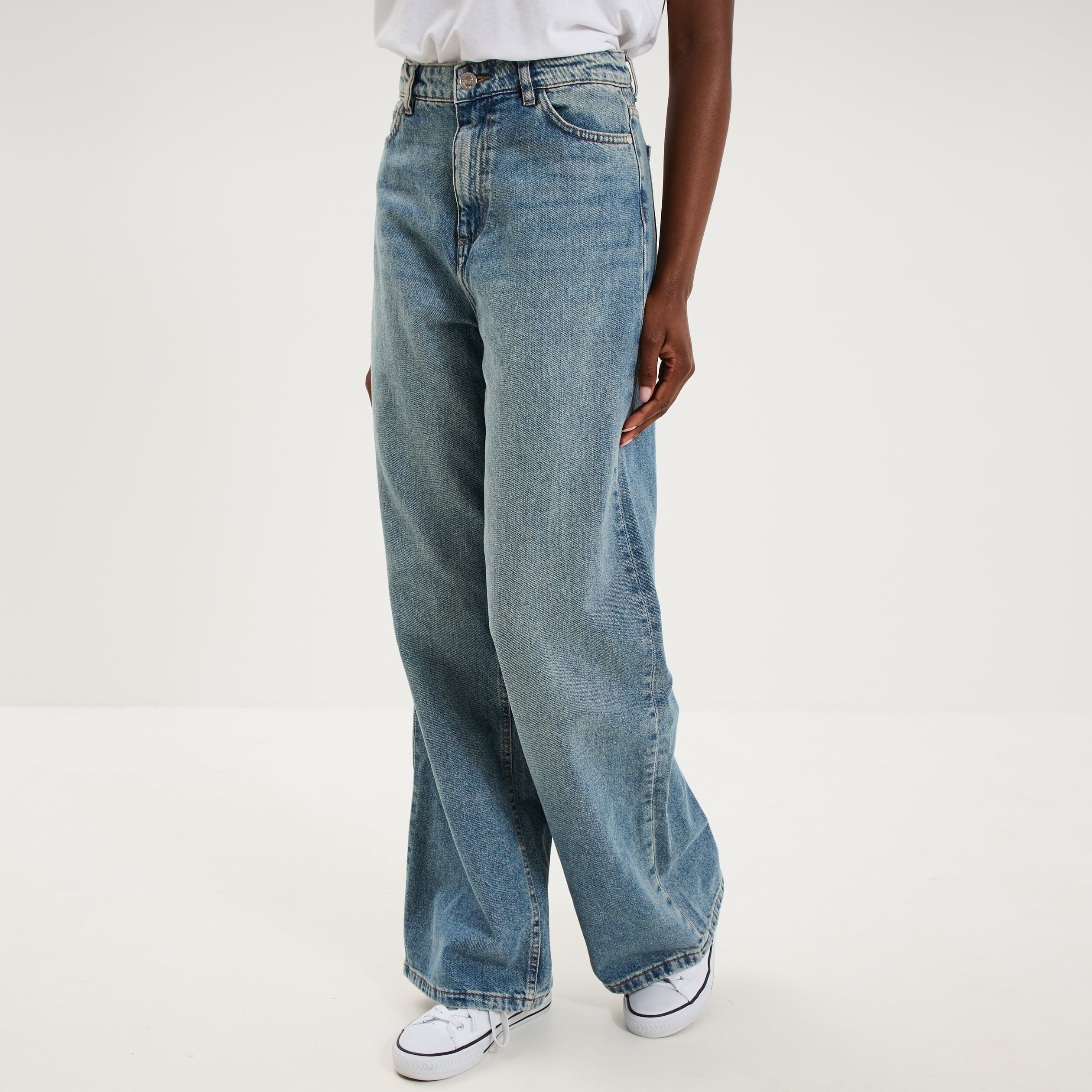 Jean large taille haute coton denim dirty femme