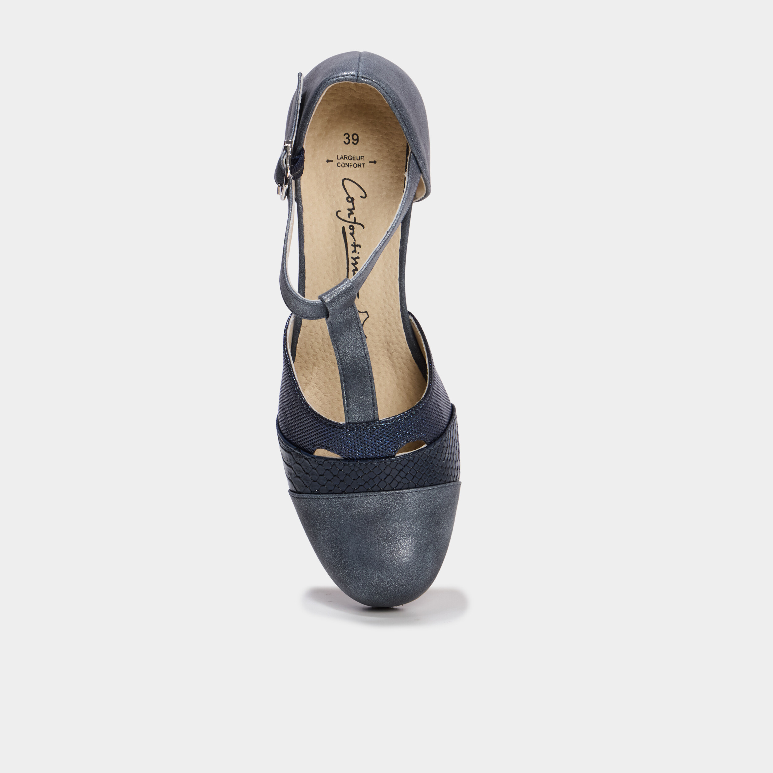 Escarpins &agrave; talons pied large bleu marine femme