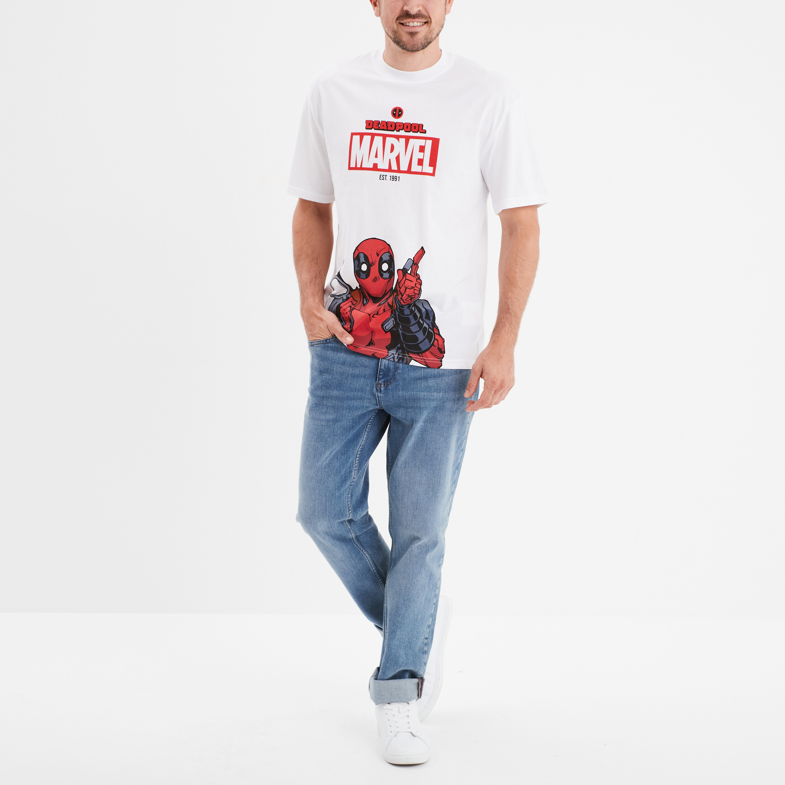 t shirt manches courtes marvel deadpool blanc homme T-shirt manches courtes Marvel Deadpool blanc homme