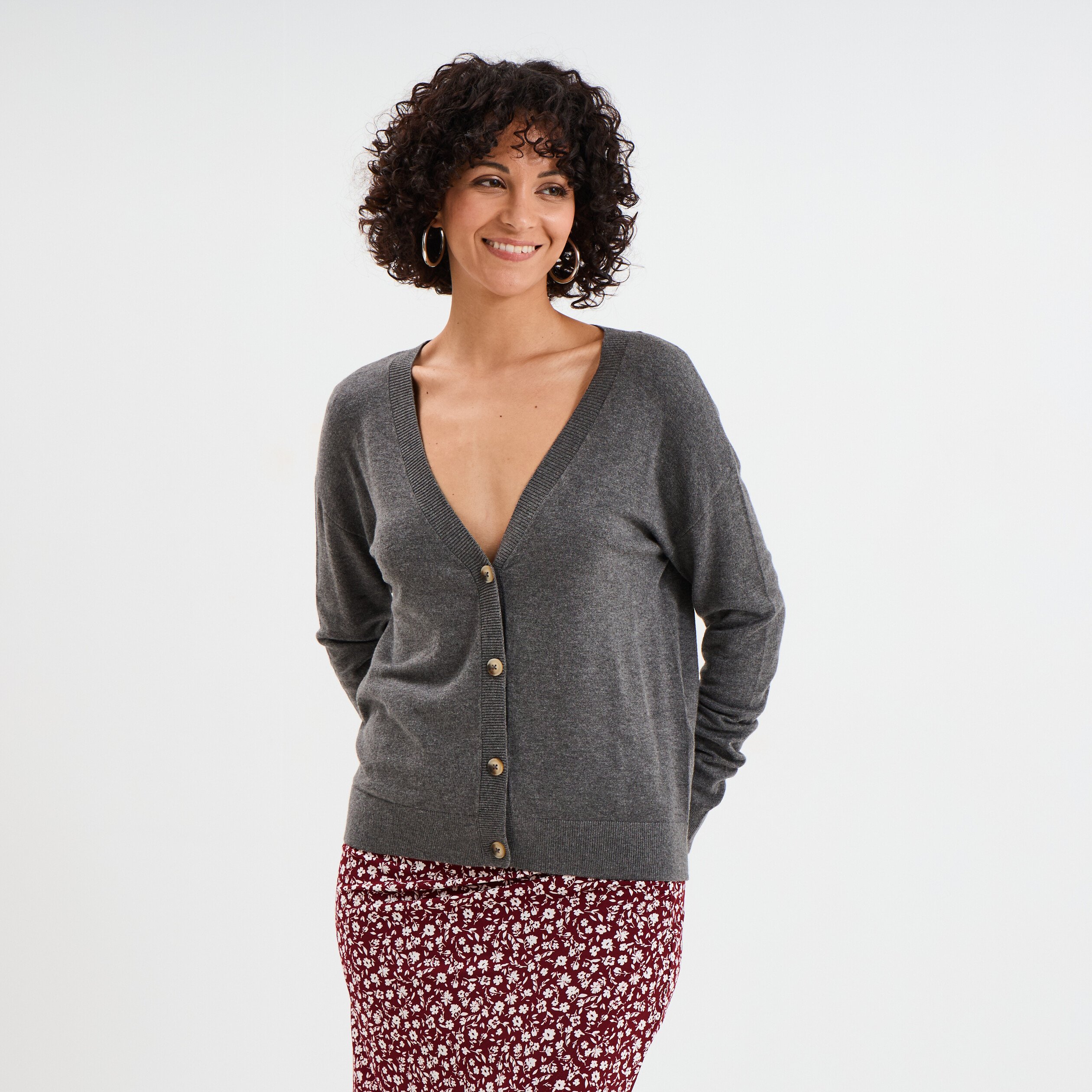 gilet col en v boutonne gris femme Gilet col en V boutonné gris femme