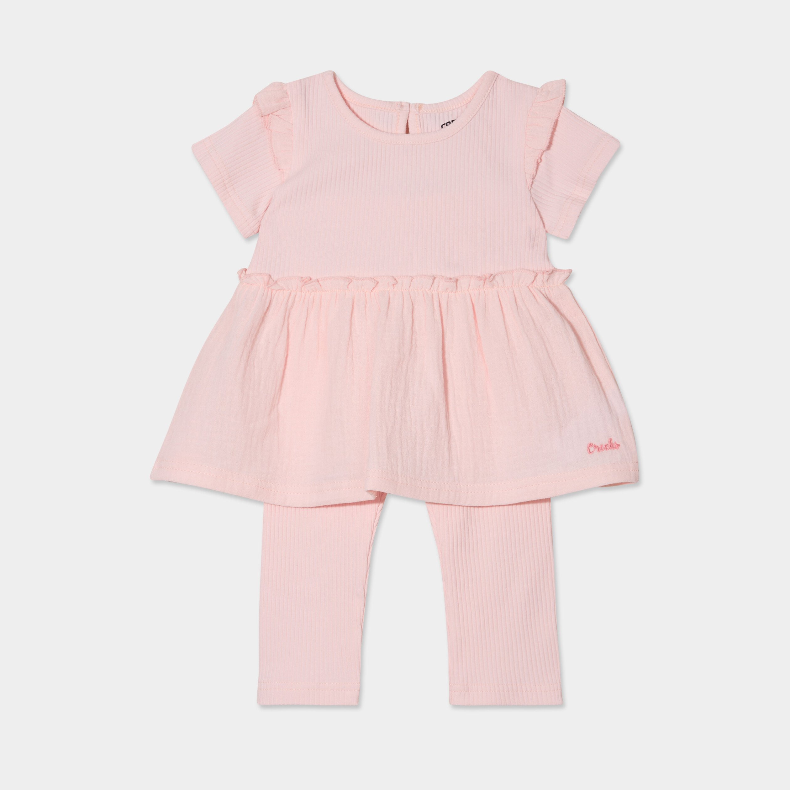 Ensemble tunique et legging gaze coton rose clair bébé fille