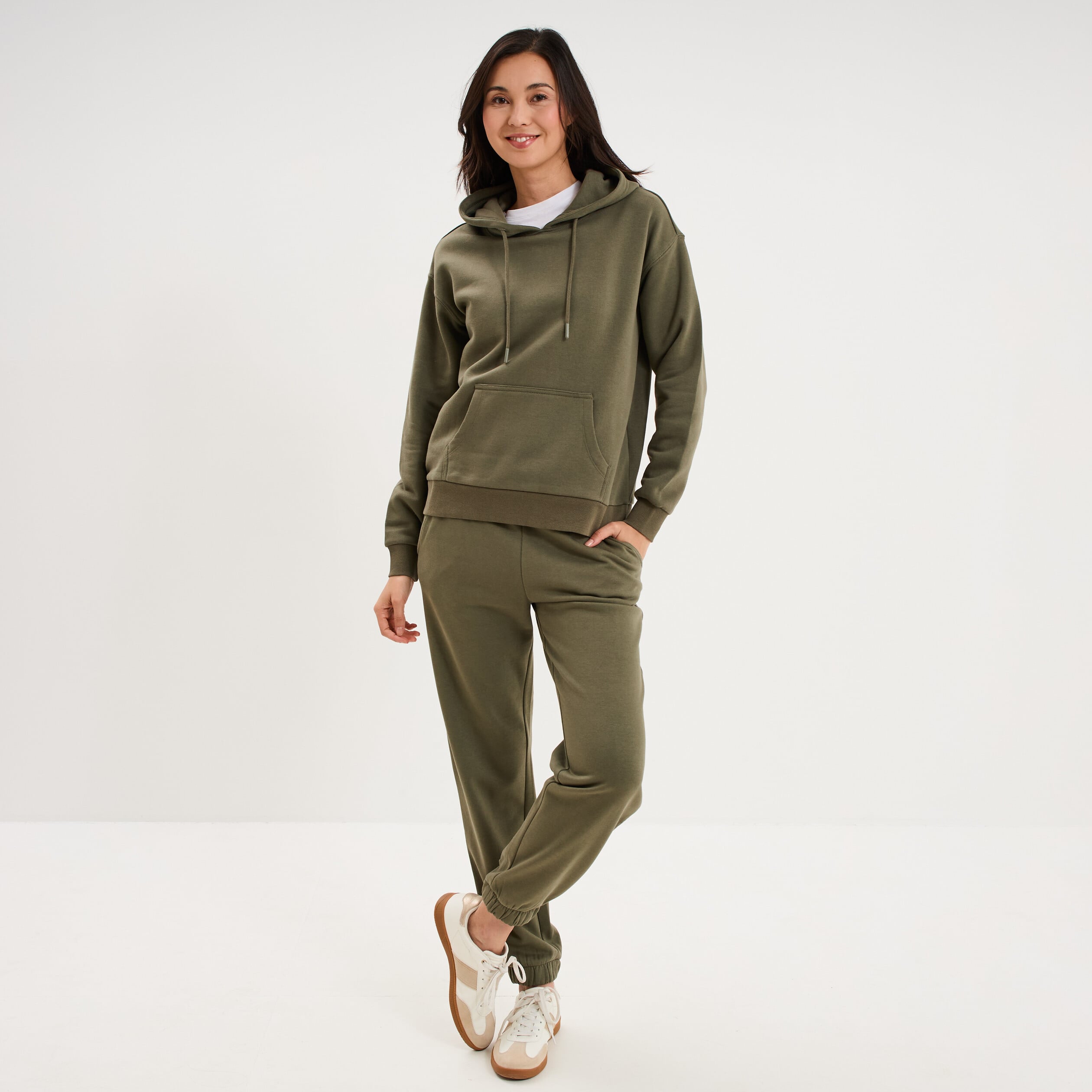 Pantalon de jogging molletonn&eacute; vert kaki femme