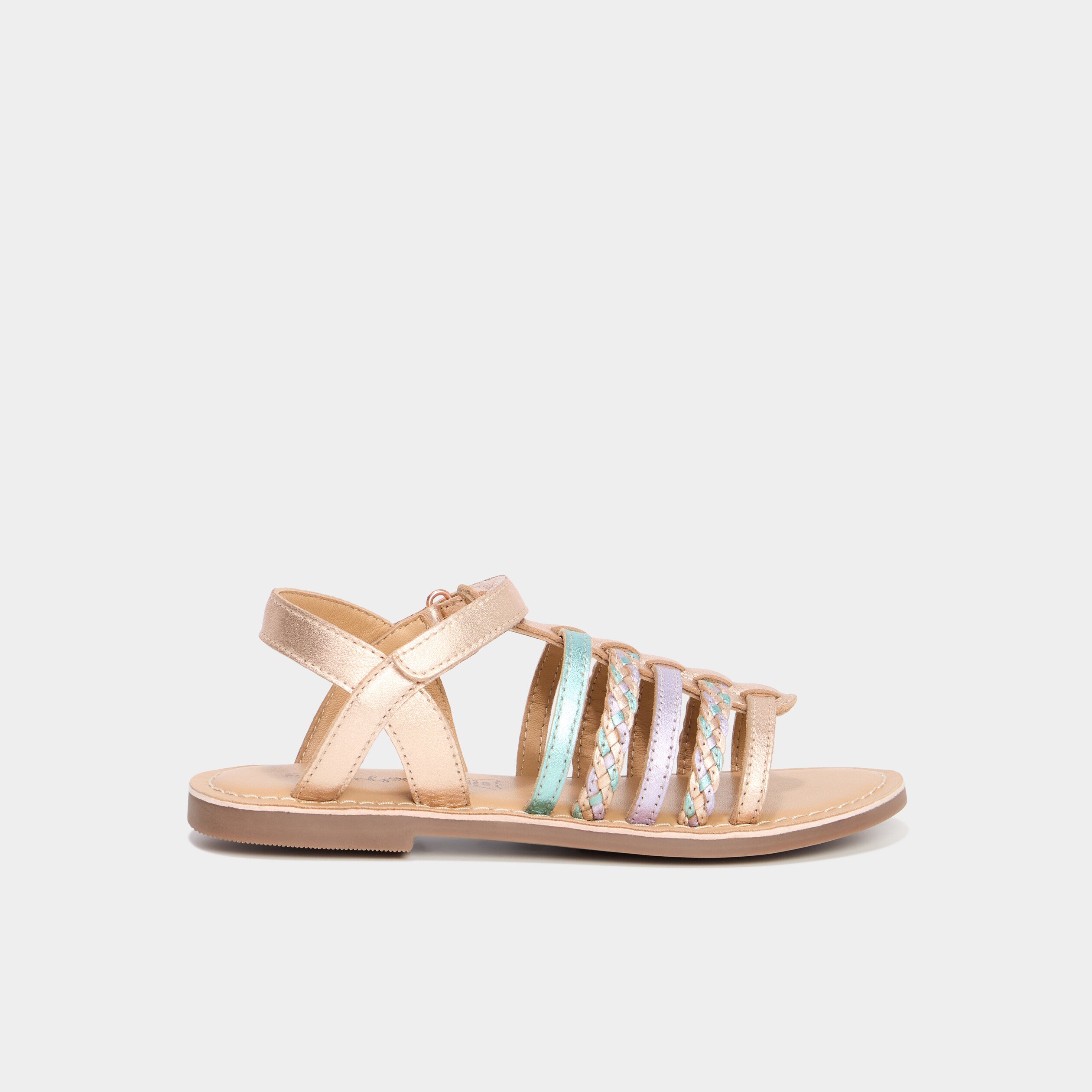 sandales brides tressees en cuir multicolore fille Sandales brides tressées en cuir multicolore fille