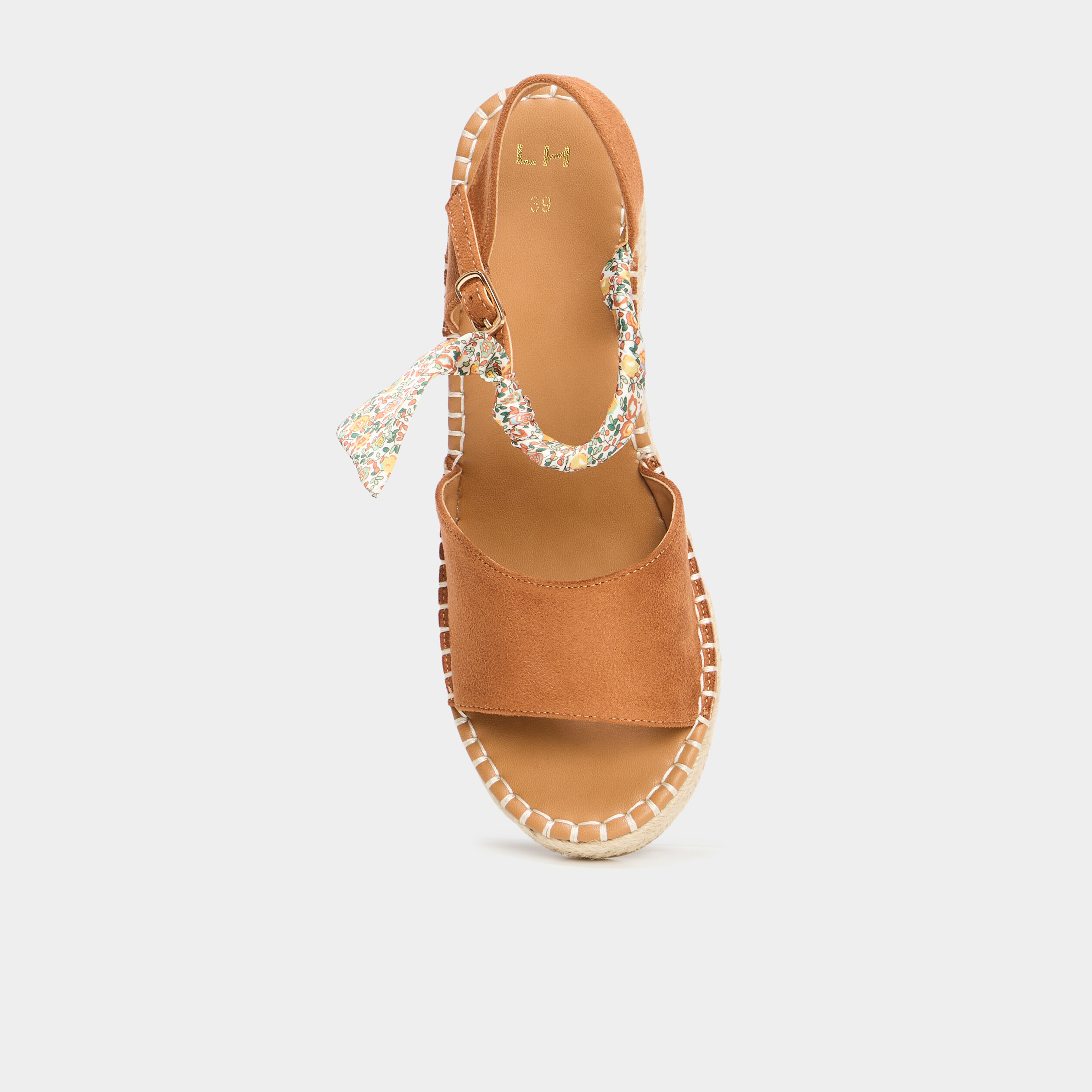 Sandales espadrille compens&eacute;es su&eacute;dine marron femme