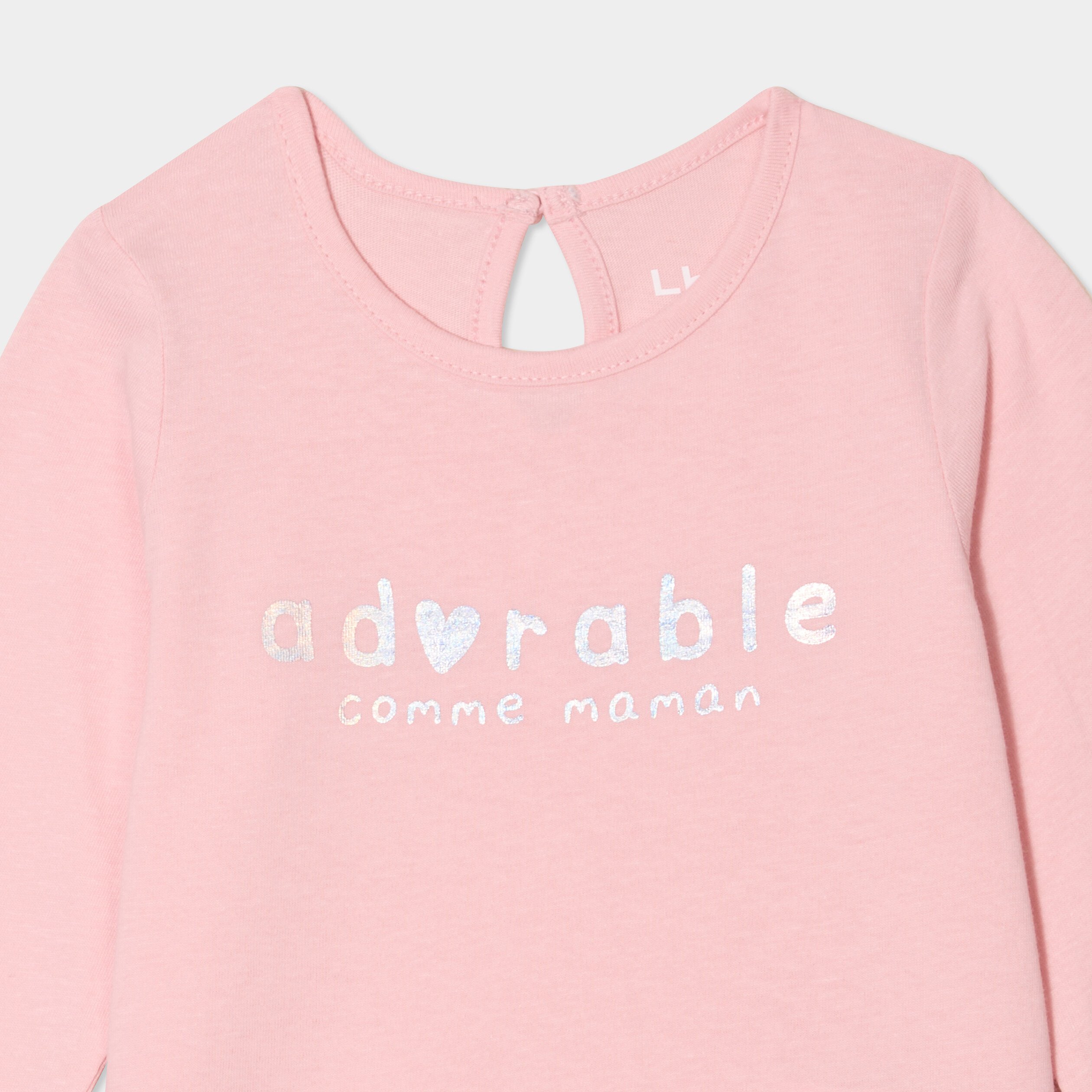 t shirt manches longues coton rose clair bebef T-shirt manches longues coton rose clair bébé fille
