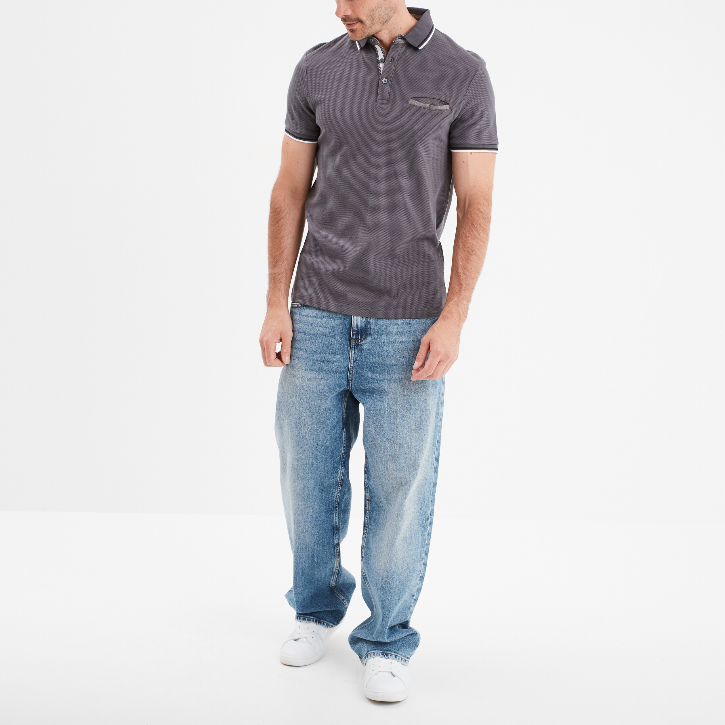 polo manches courtes 1 poche coton gris fonce homme Polo manches courtes 1 poche coton gris foncé homme