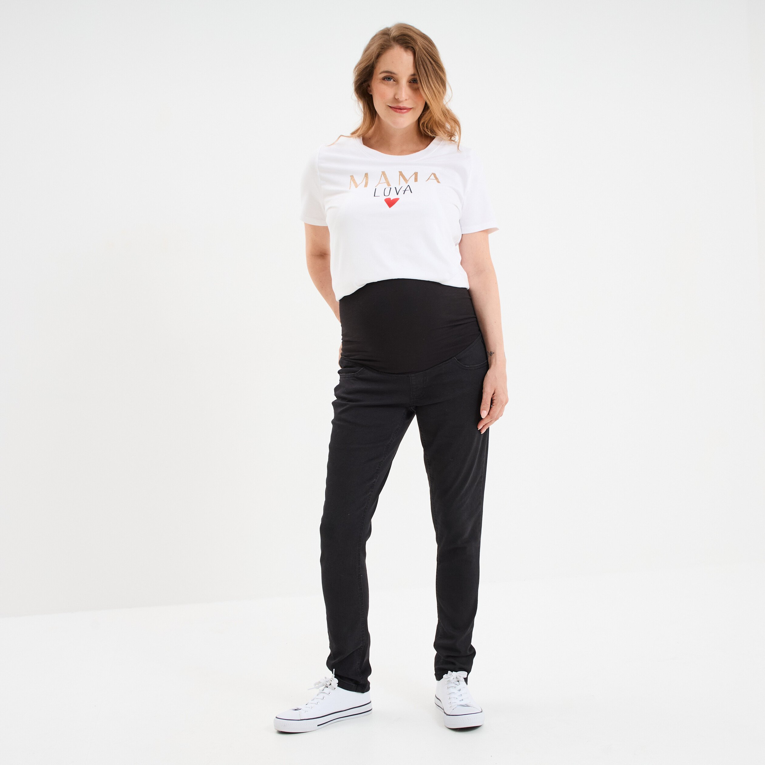 Jegging grossesse confort avec bandeau denim noir femme maternité