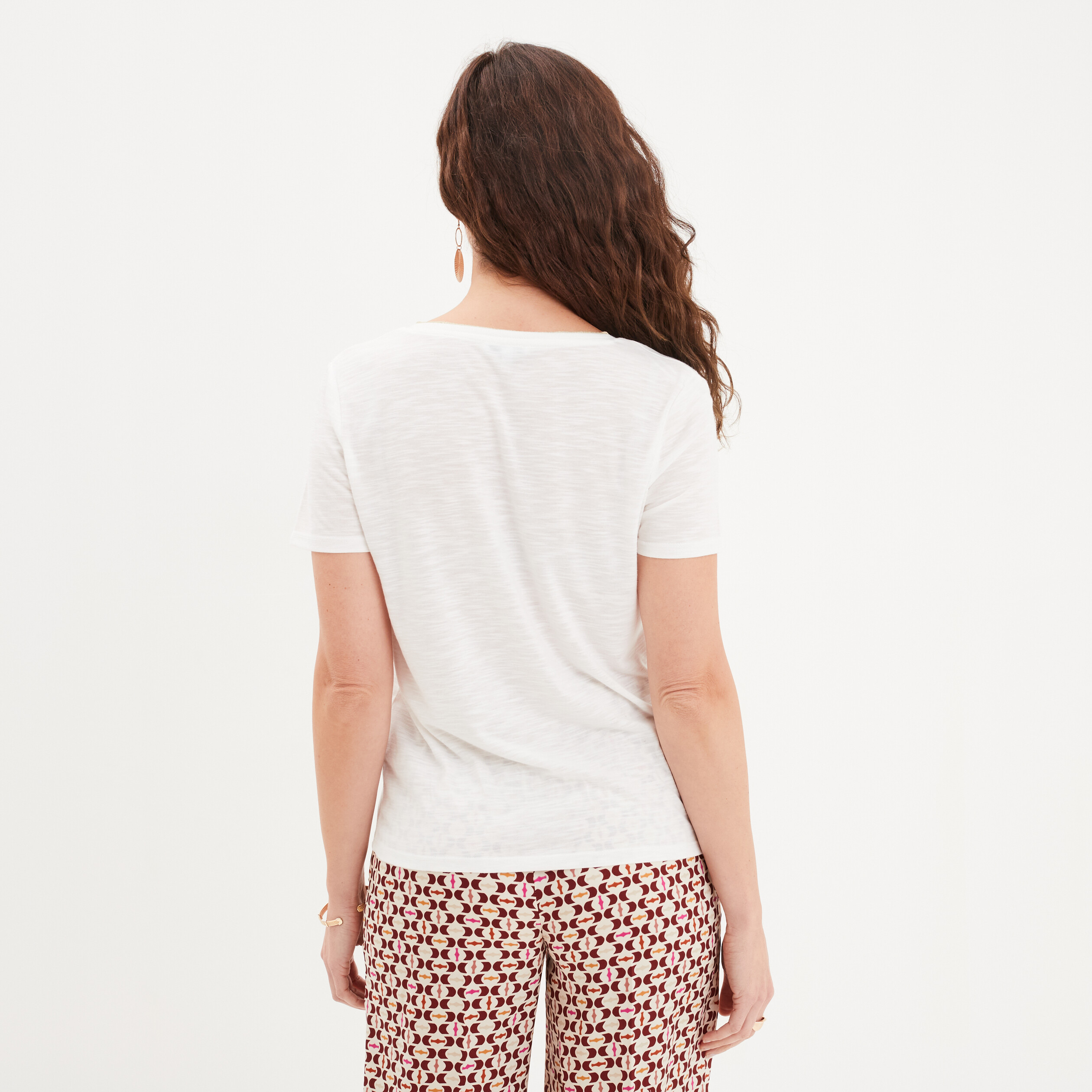 t shirt col en v manches courtes blanc femme T-shirt col en V manches courtes blanc femme