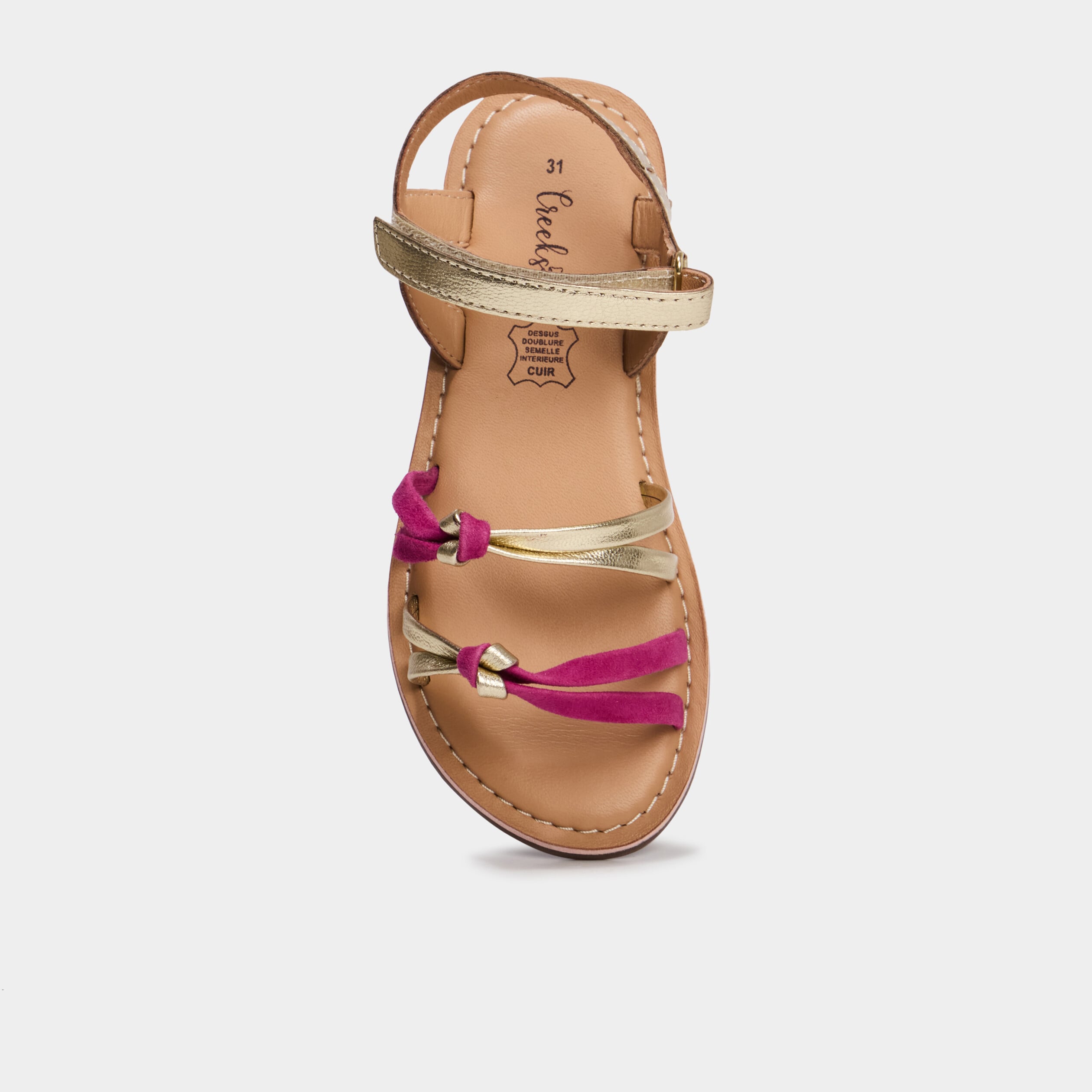 Sandales multibrides en cuir jaune or fille