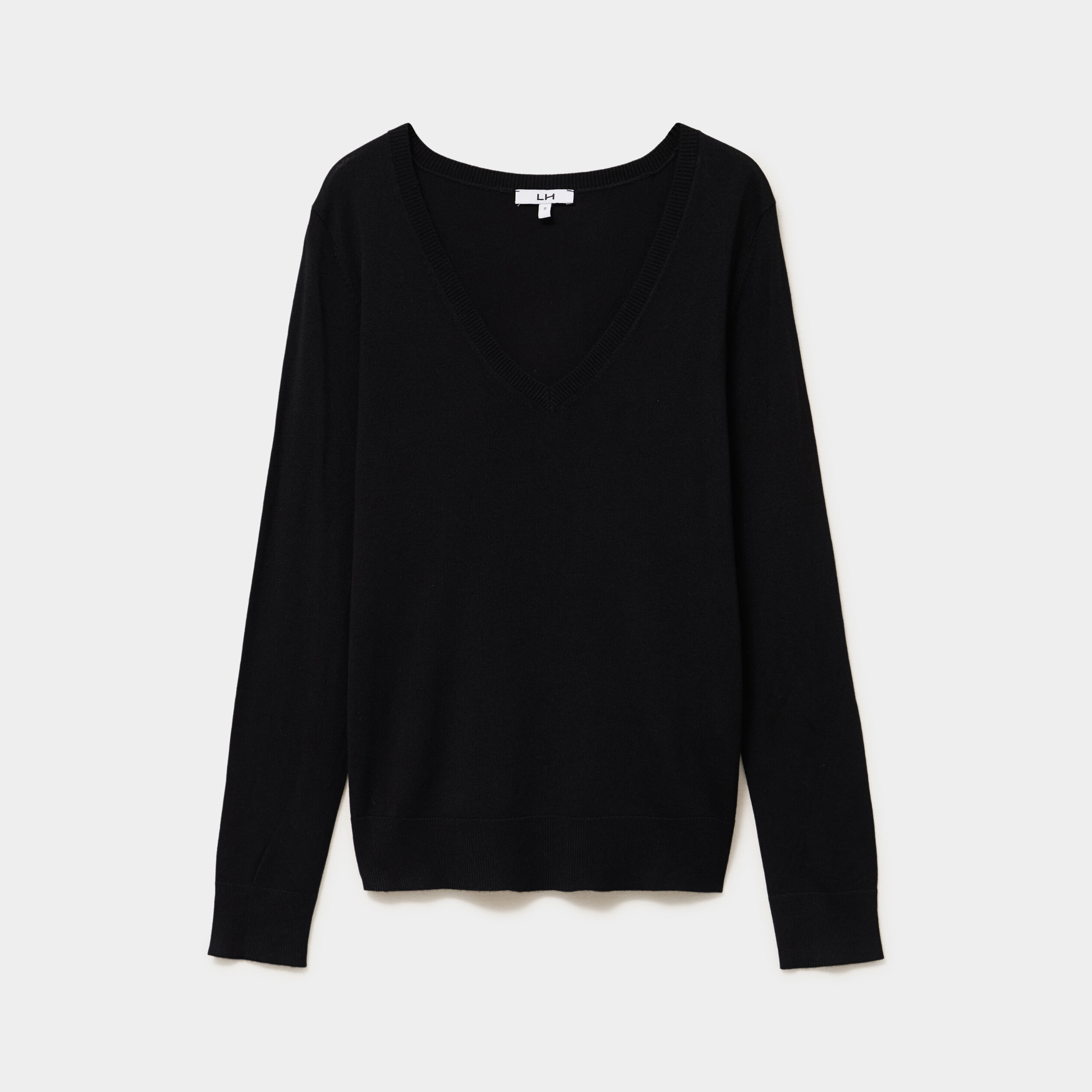 Pull col en V manches longues noir femme