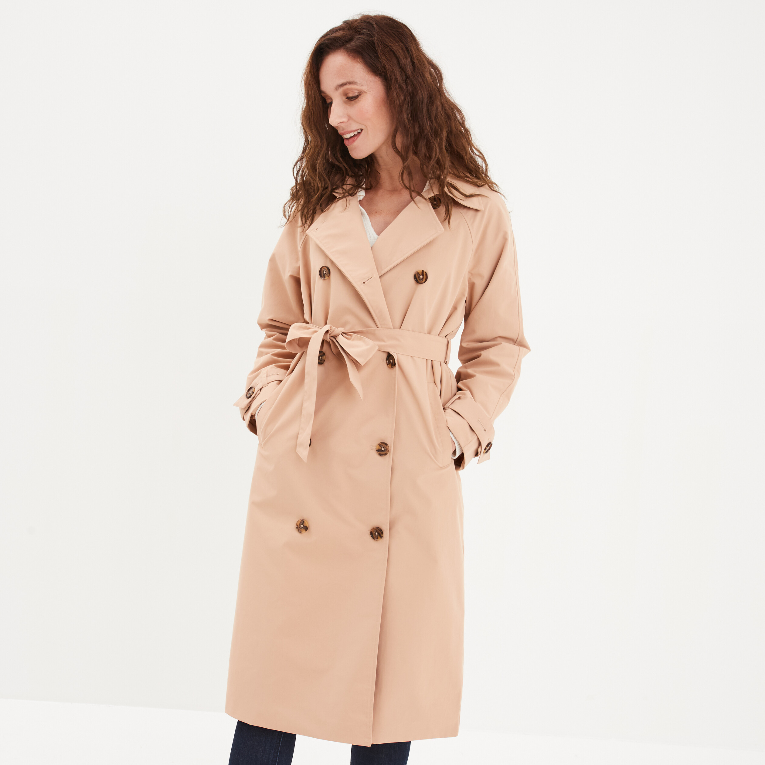 Trench long beige femme best sale