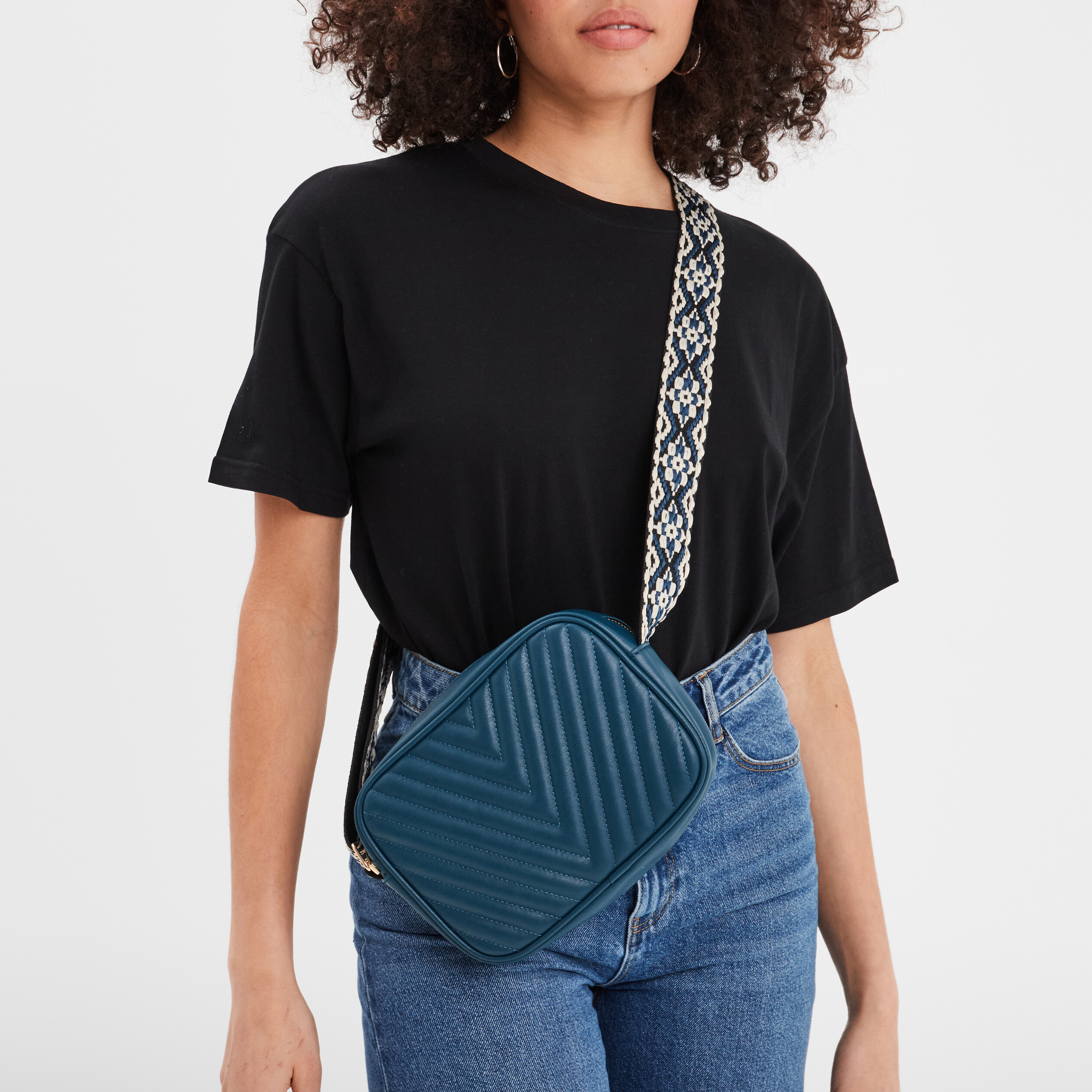 Sac bandoulière matelassé bleu canard femme