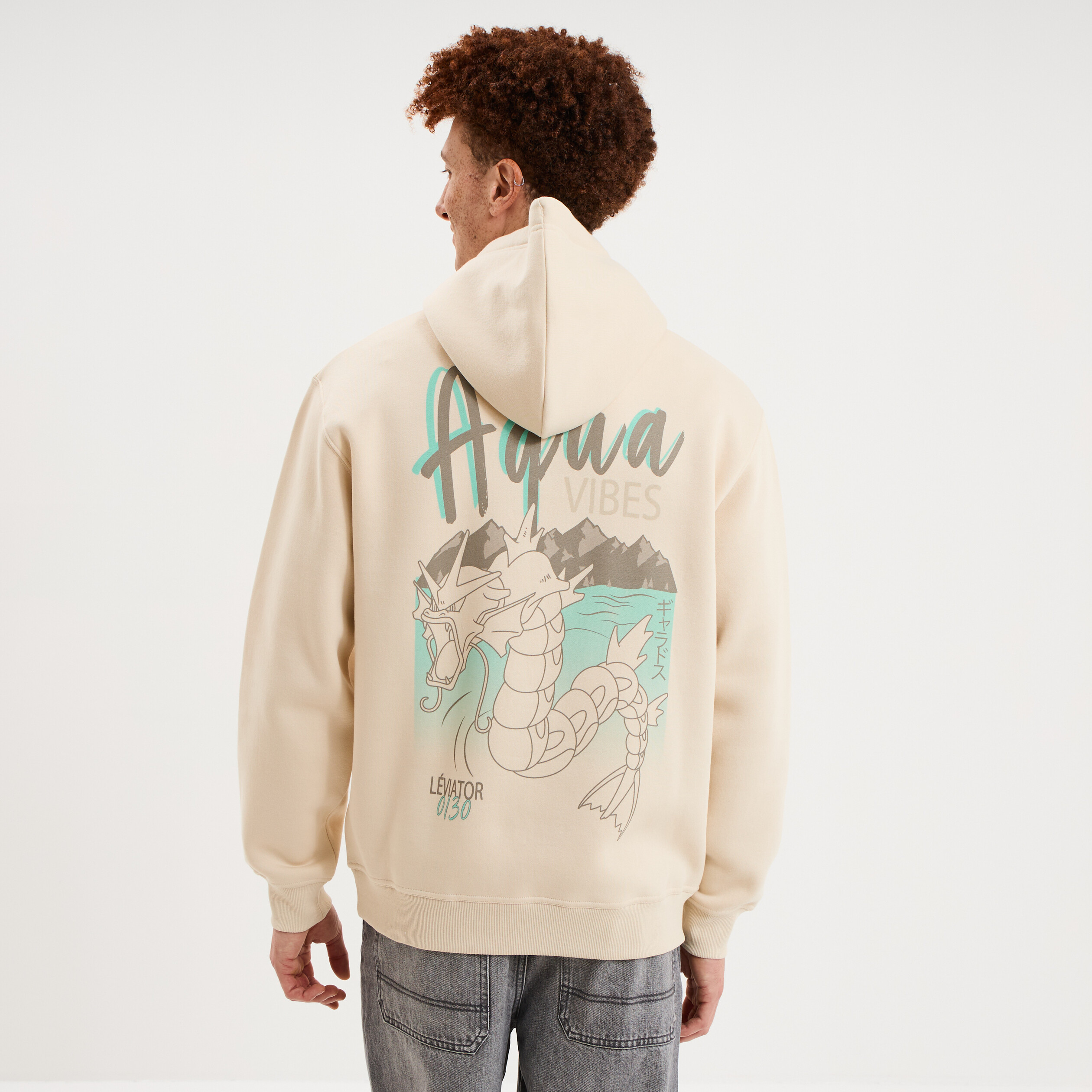 Sweat hoodie molleton Pok&eacute;mon ecru homme