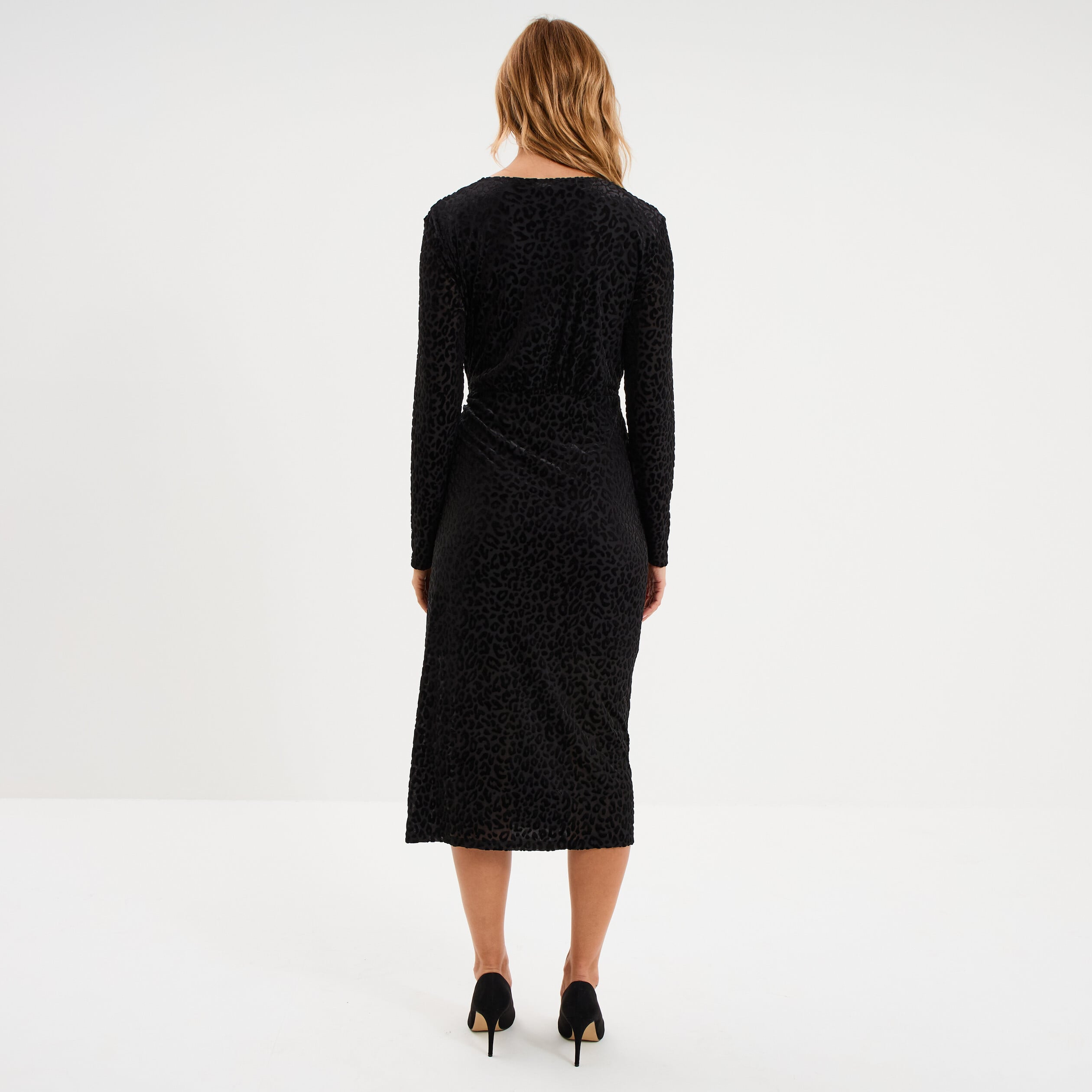 Robe effet velours noeud c&ocirc;t&eacute; noir femme