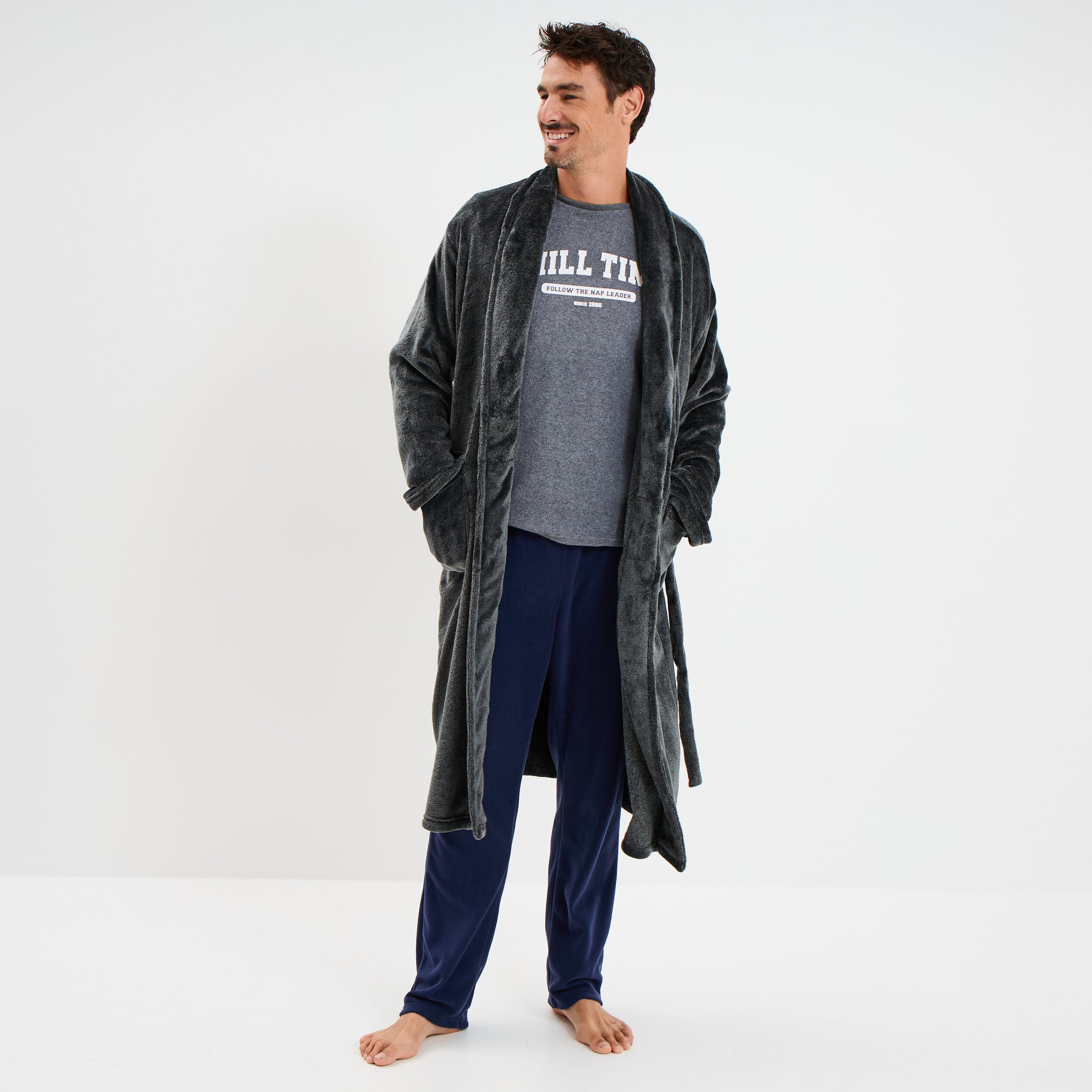 Ensemble pyjama 2 pi&egrave;ces gris clair homme
