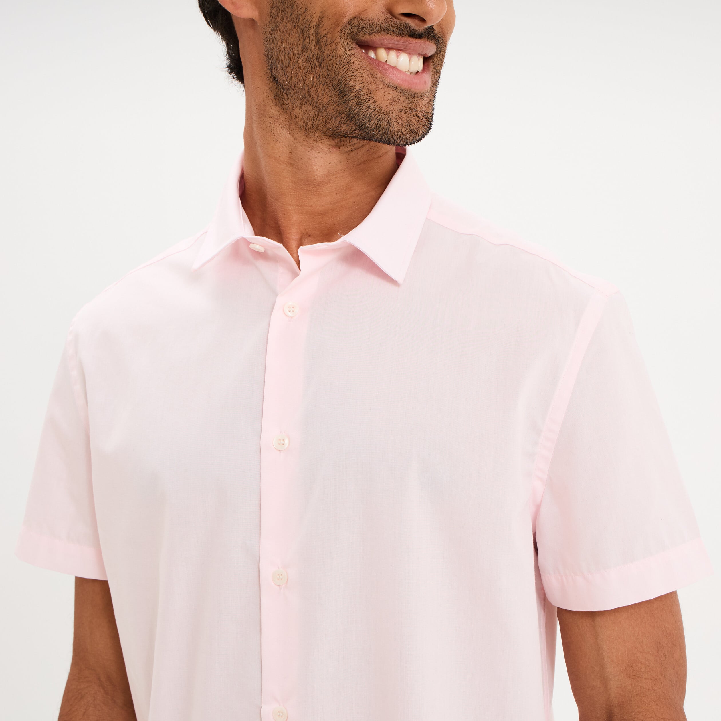 Chemise droite manches courtes rose clair homme