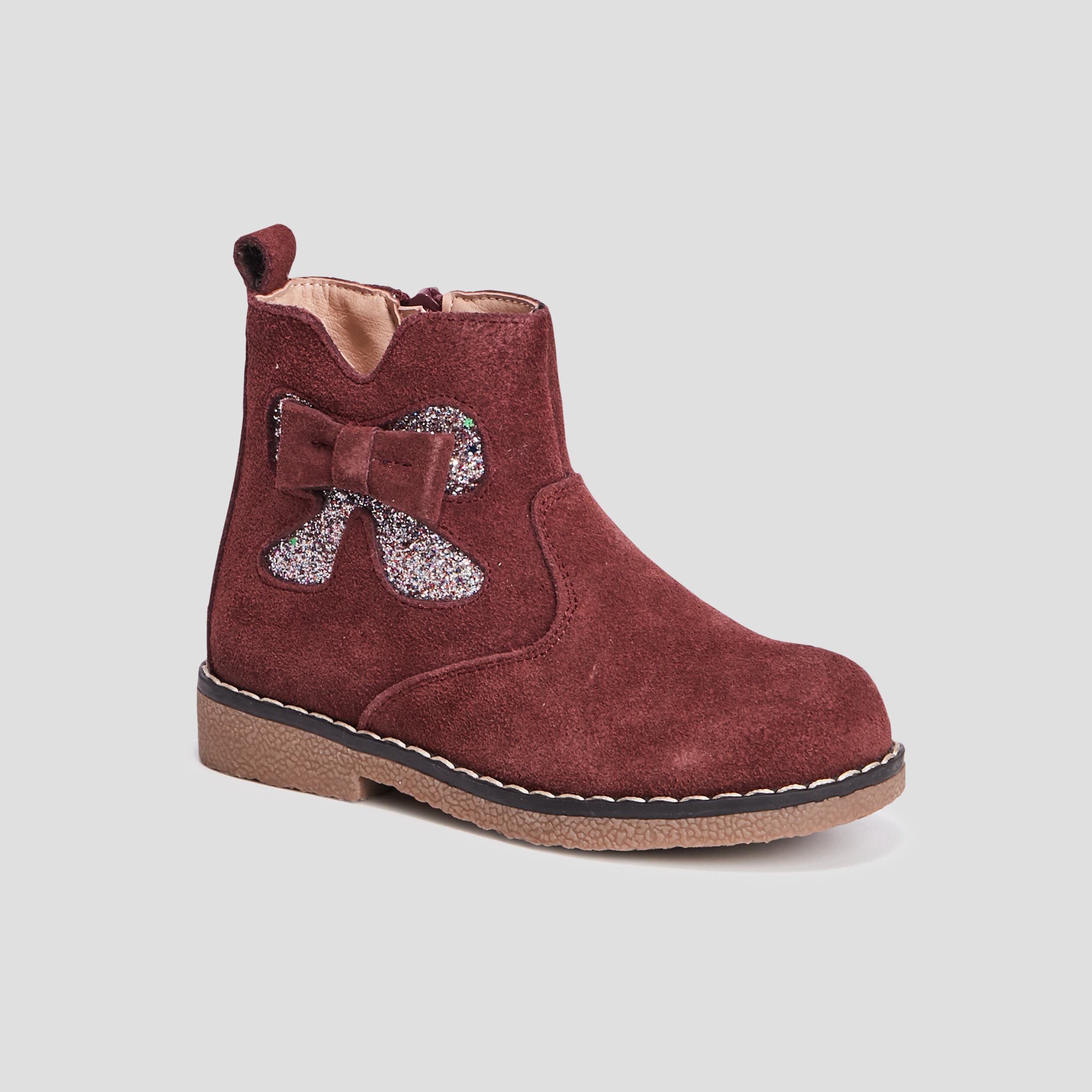 bottines zippees en cuir bordeaux fille Bottines zippées en cuir bordeaux fille
