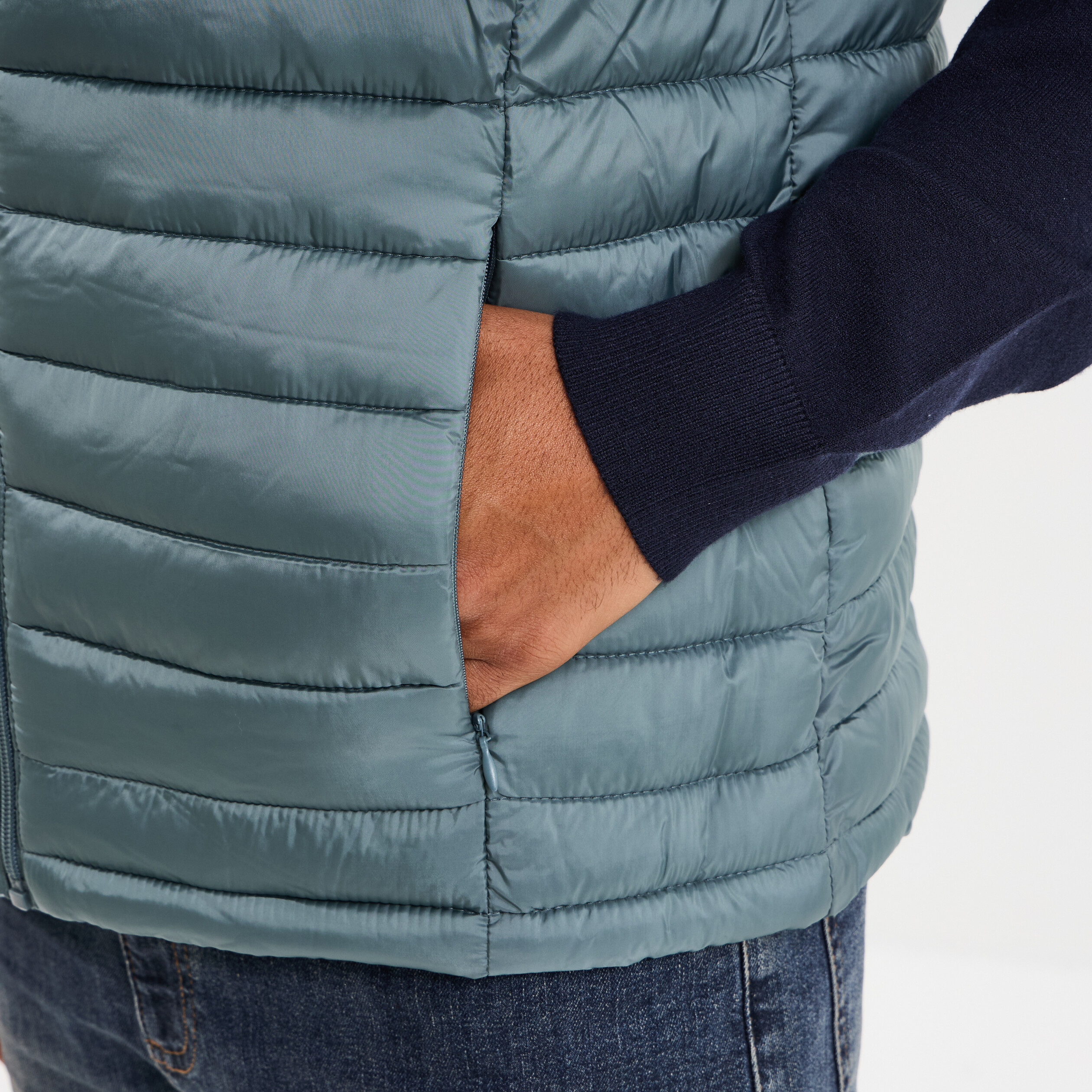 Doudoune sans manches l&eacute;g&egrave;re d&eacute;perlante vert canard homme
