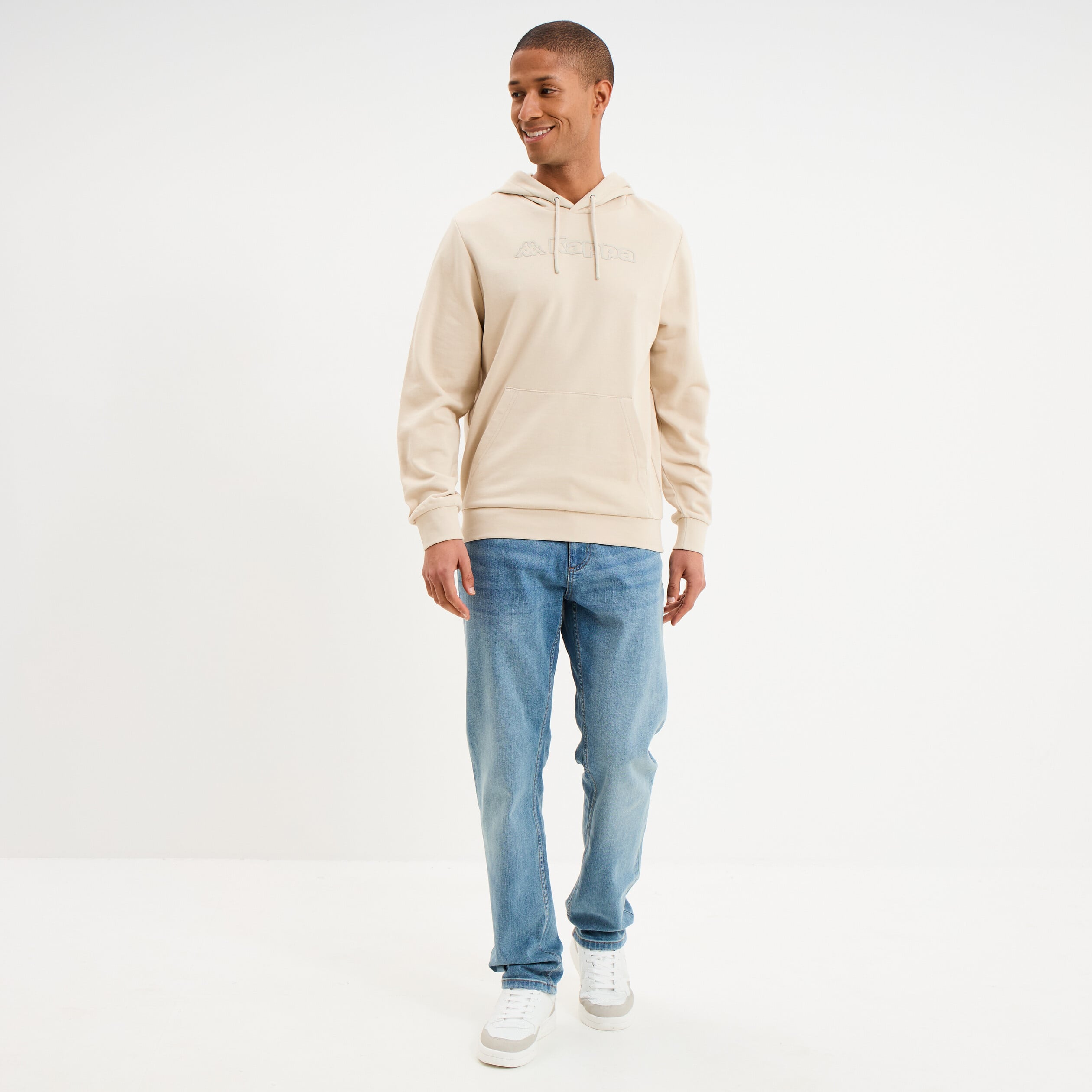 Sweat hoodie molleton &agrave; capuche Kappa ivoire homme