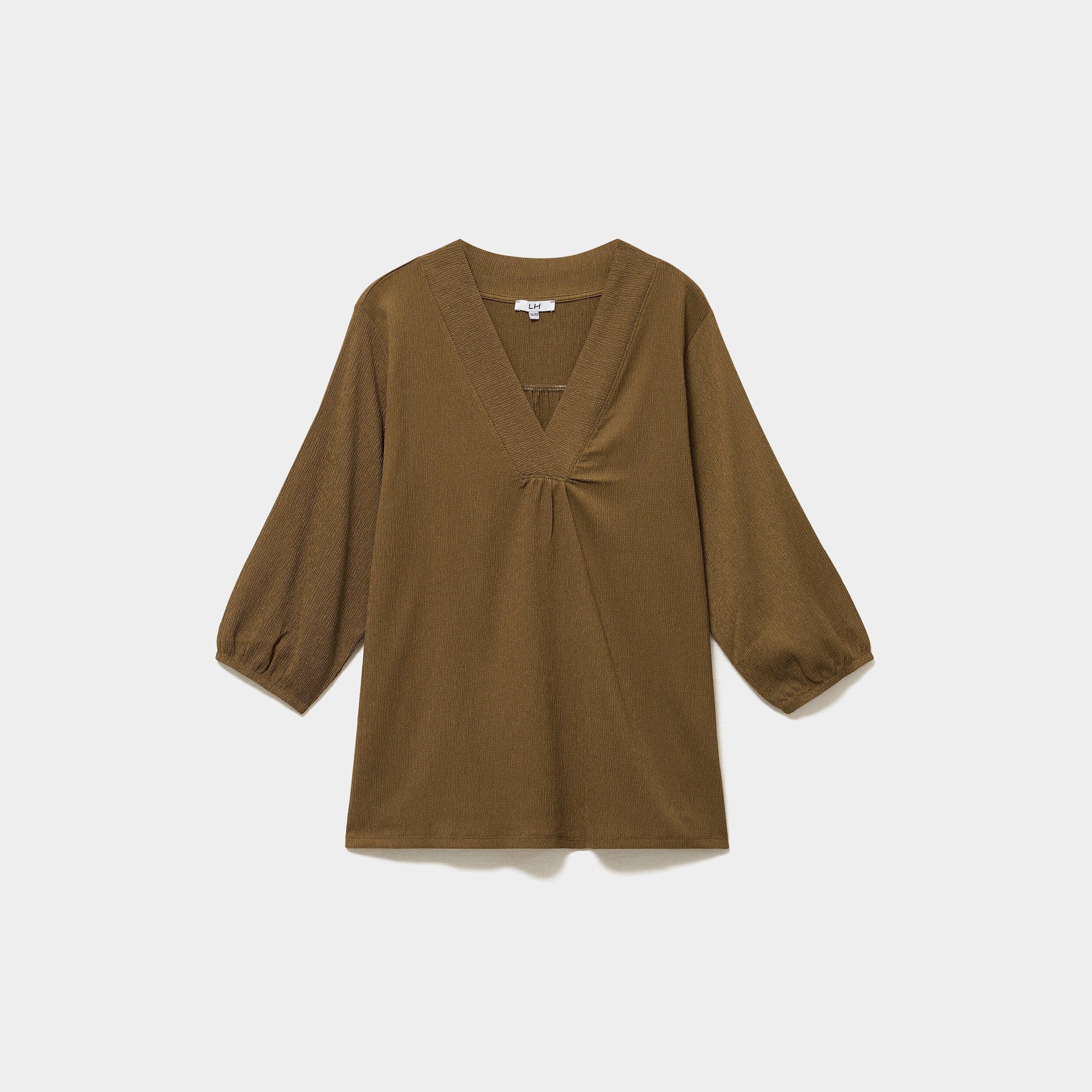 Blouse oversize manches 3/4 et col en V beige femme grande taille