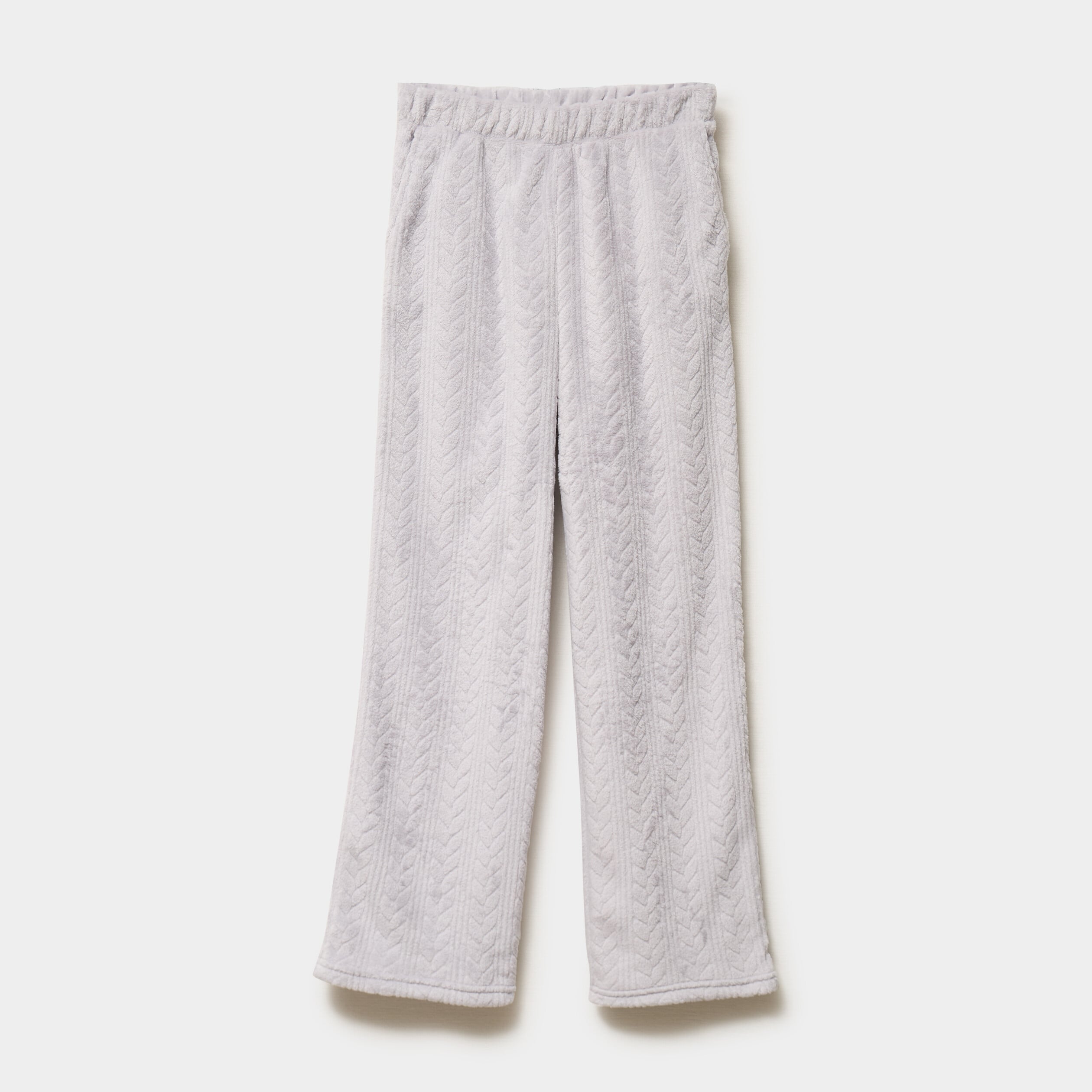 Pantalon effet polaire d&eacute;tails torsades gris clair femme