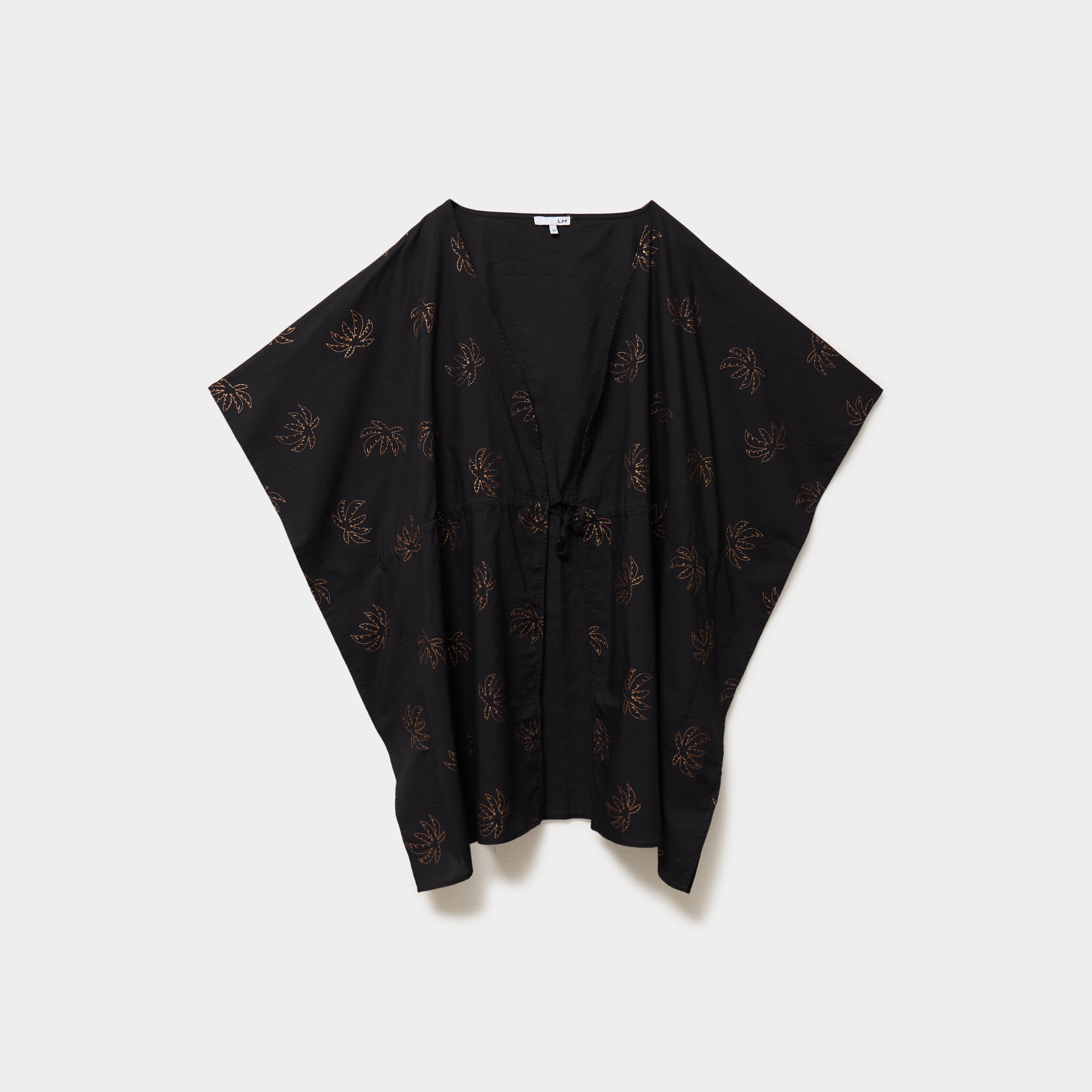 Robe de plage en coton col V noir femme