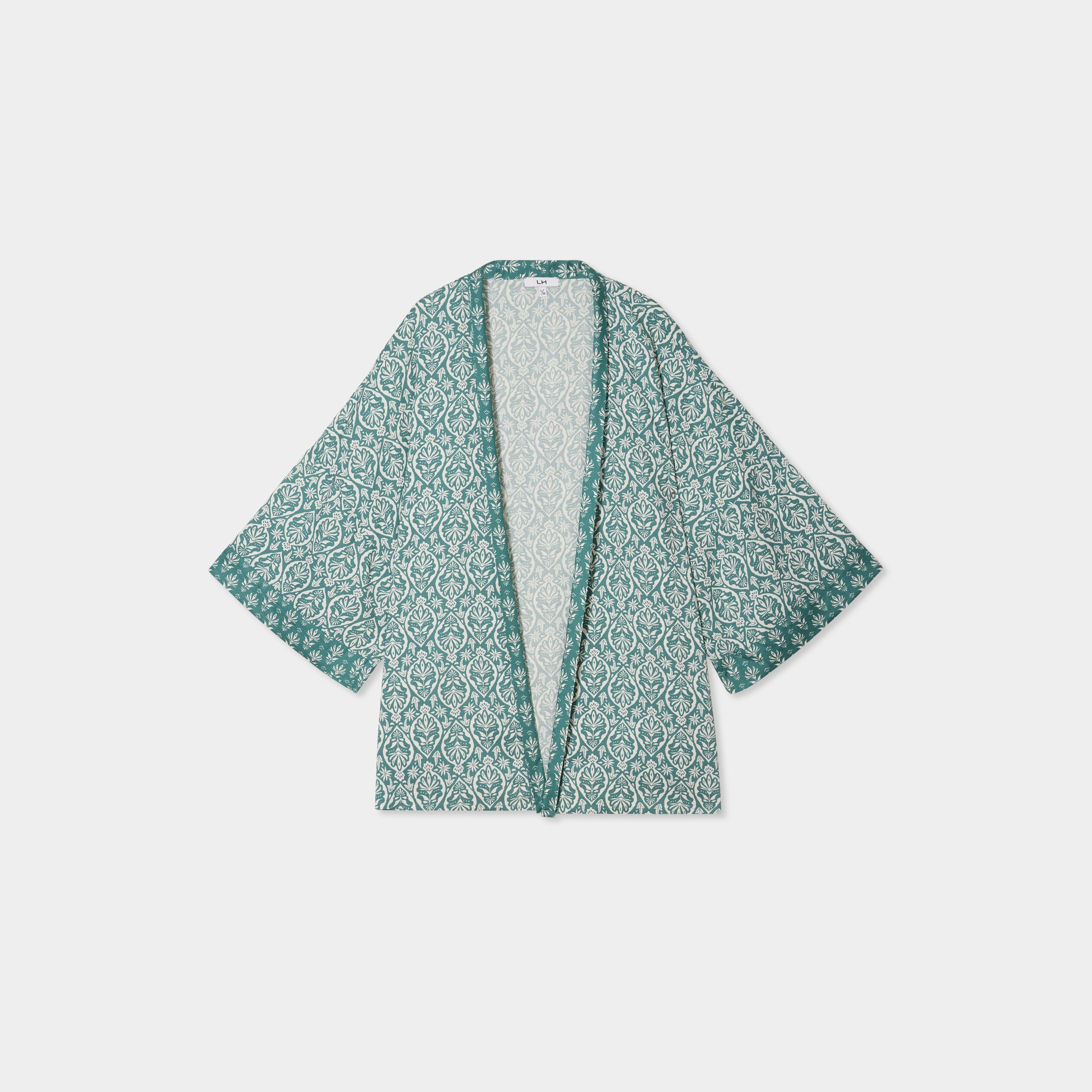 veste kimono manches 34 vert turquoise femme Veste kimono manches 3/4 vert turquoise femme