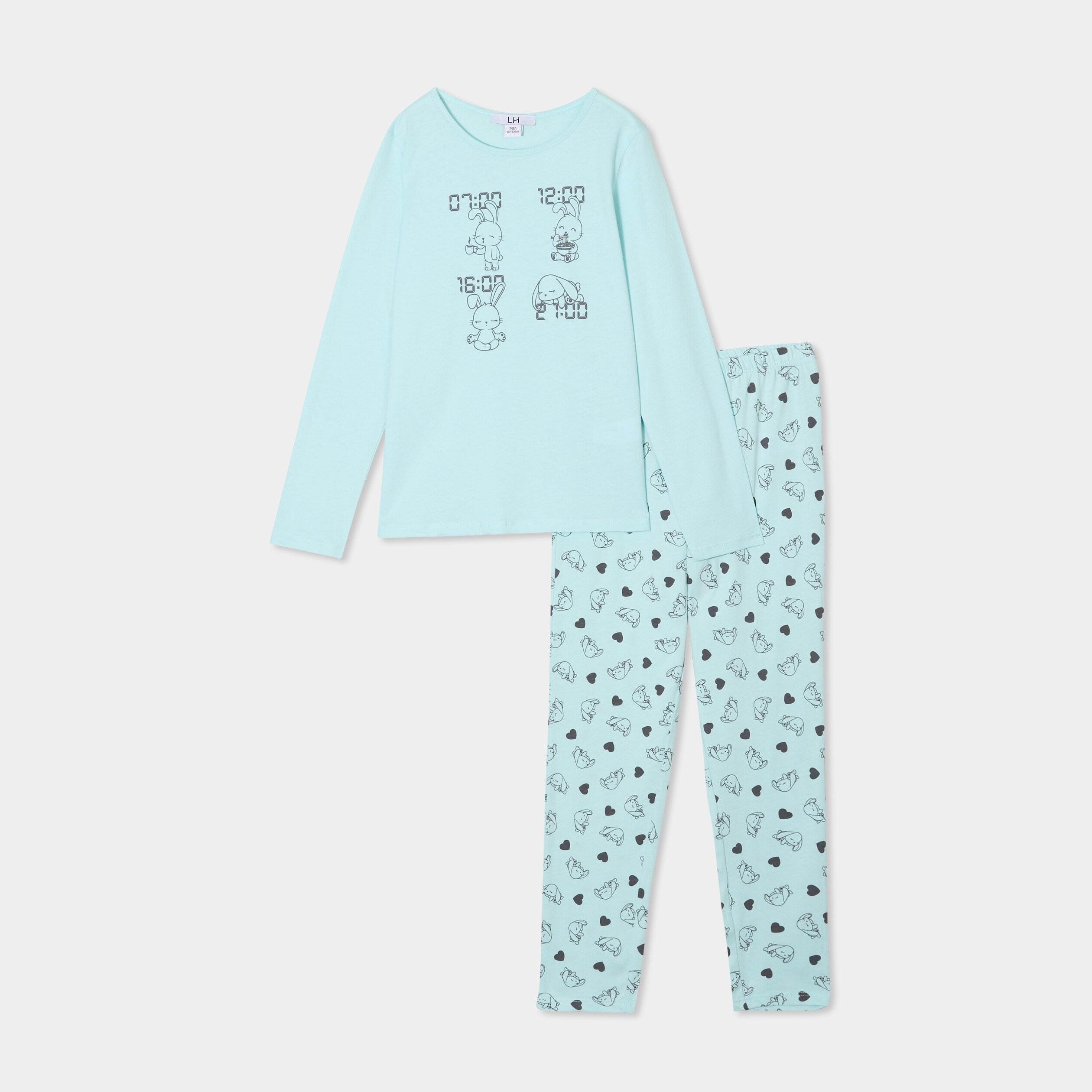 ensemble pyjama pantalon t shirt coton bleu turquoise fille Ensemble pyjama pantalon t-shirt coton bleu turquoise fille