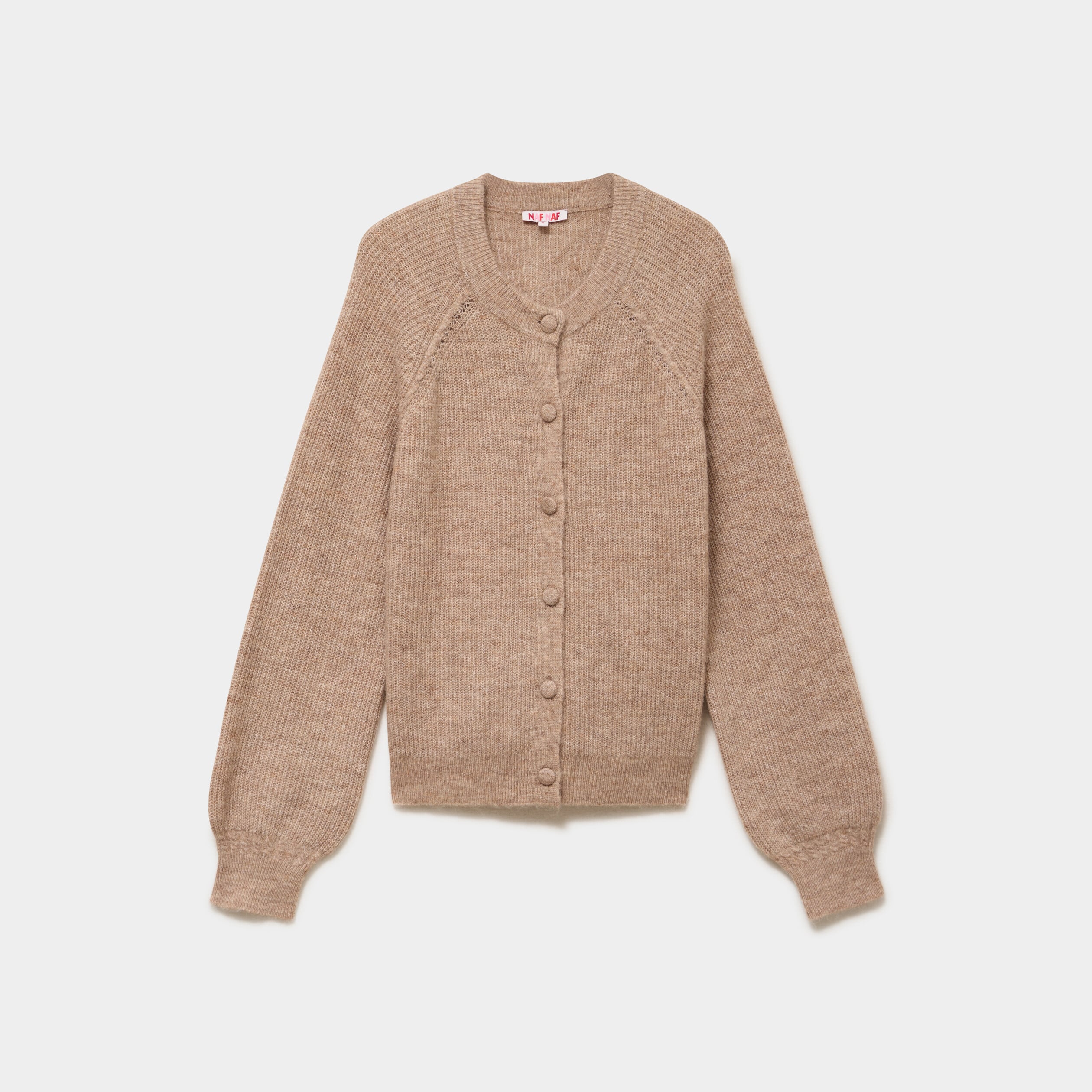 Gilet cardigan col rond boutonn&eacute; beige femme
