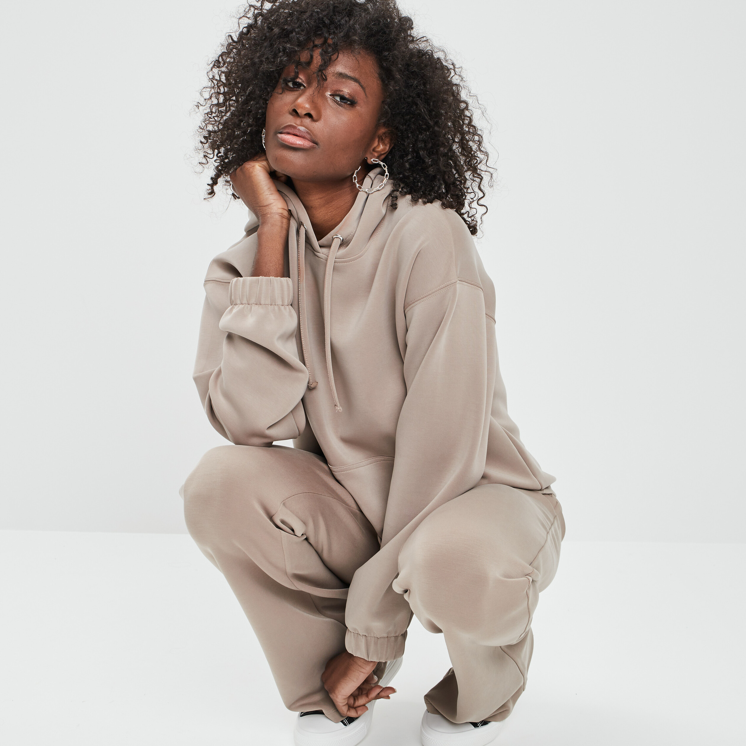 Sweat à capuche hoodie taupe femme