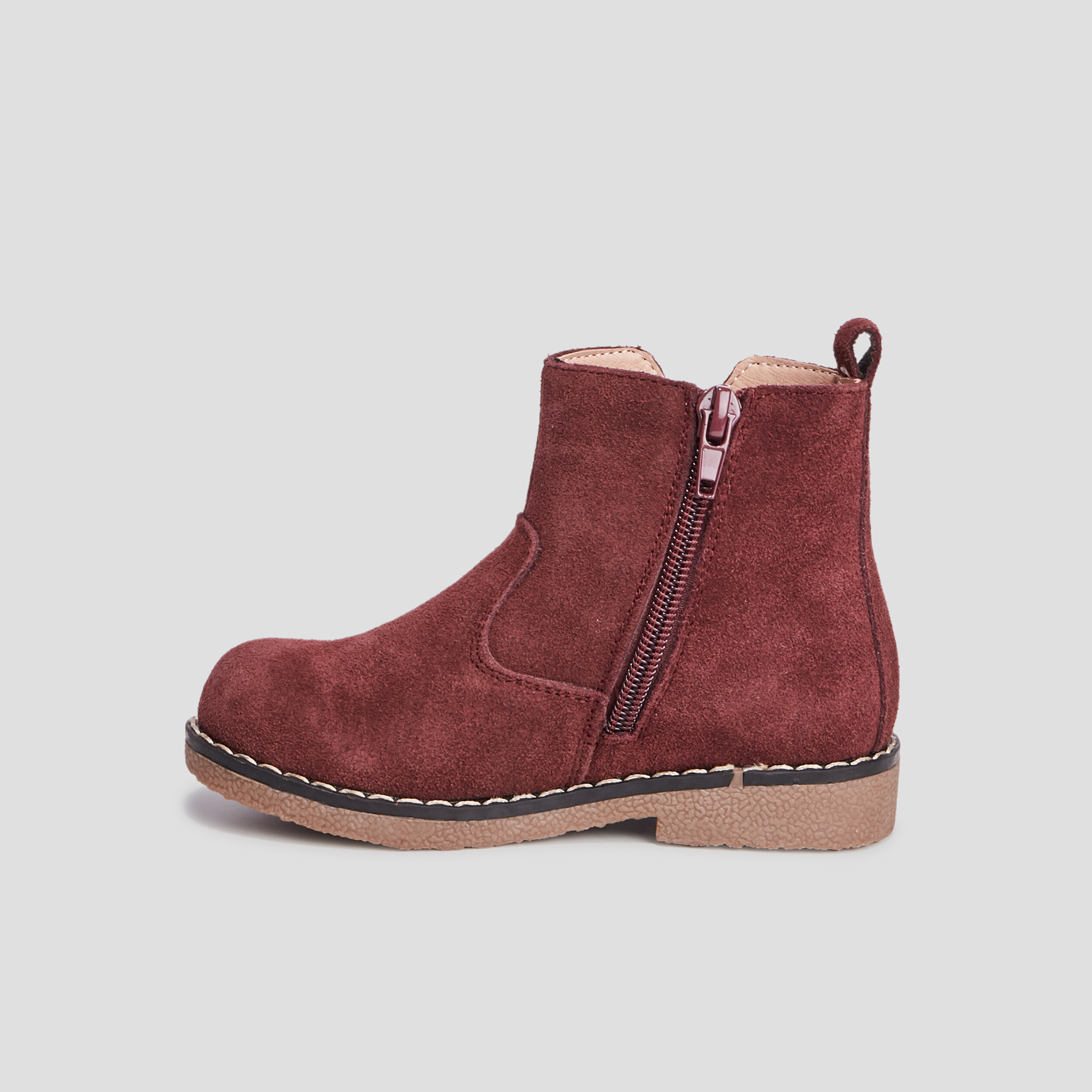 bottines zippees en cuir bordeaux fille Bottines zippées en cuir bordeaux fille
