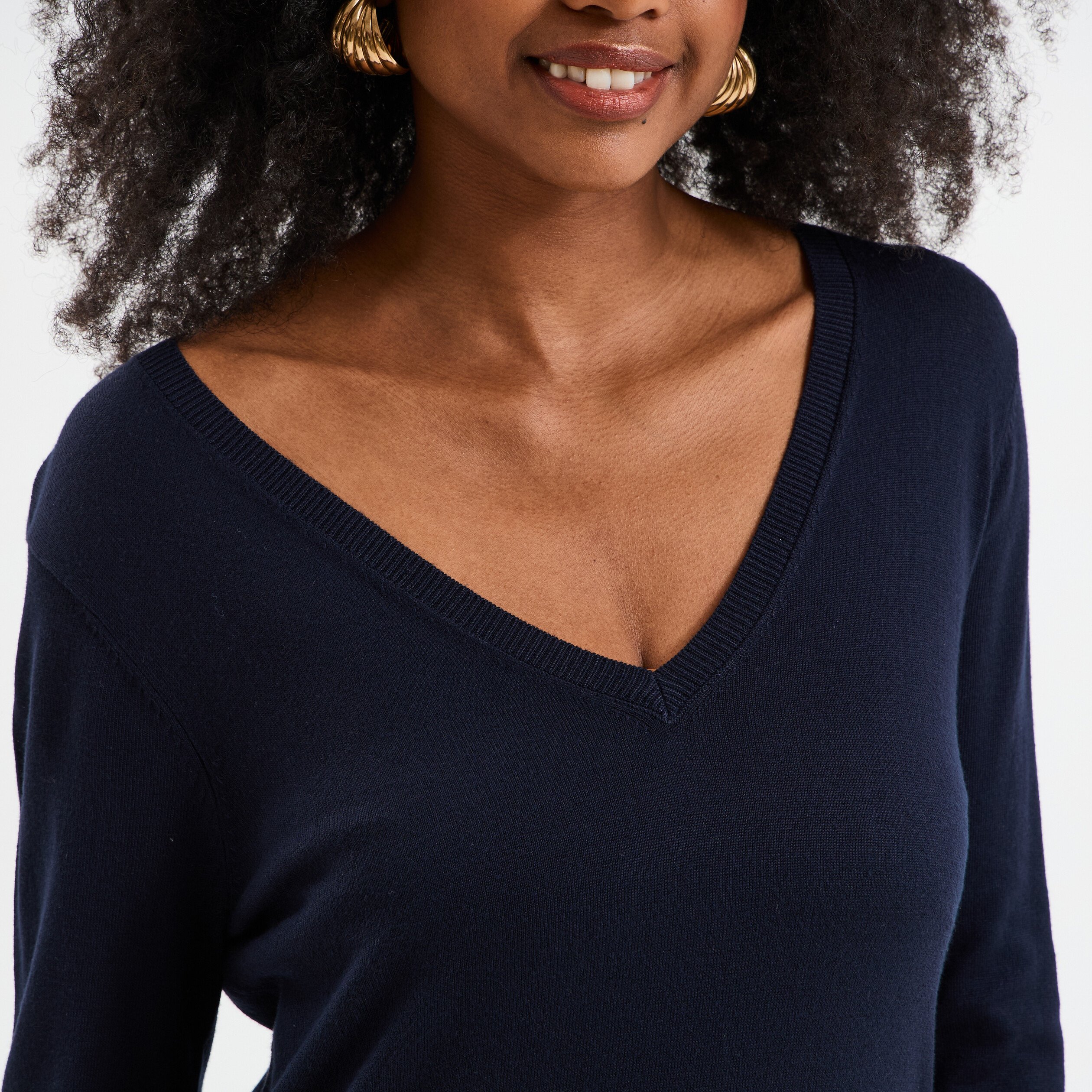 pull col en v manches longues bleu marine femme Pull col en V manches longues bleu marine femme