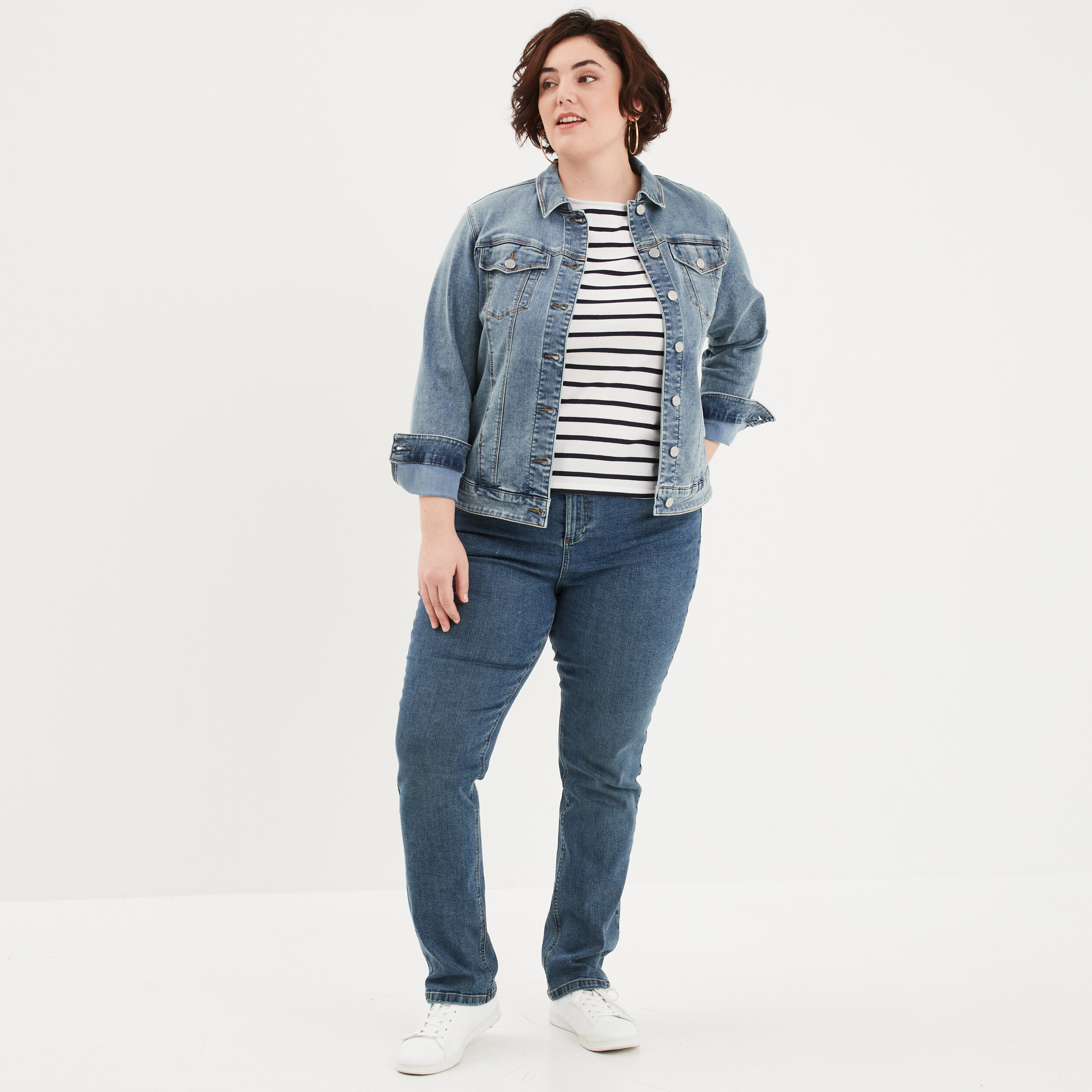 Veste en jean boutonnée Creeks denim double stone femme grande