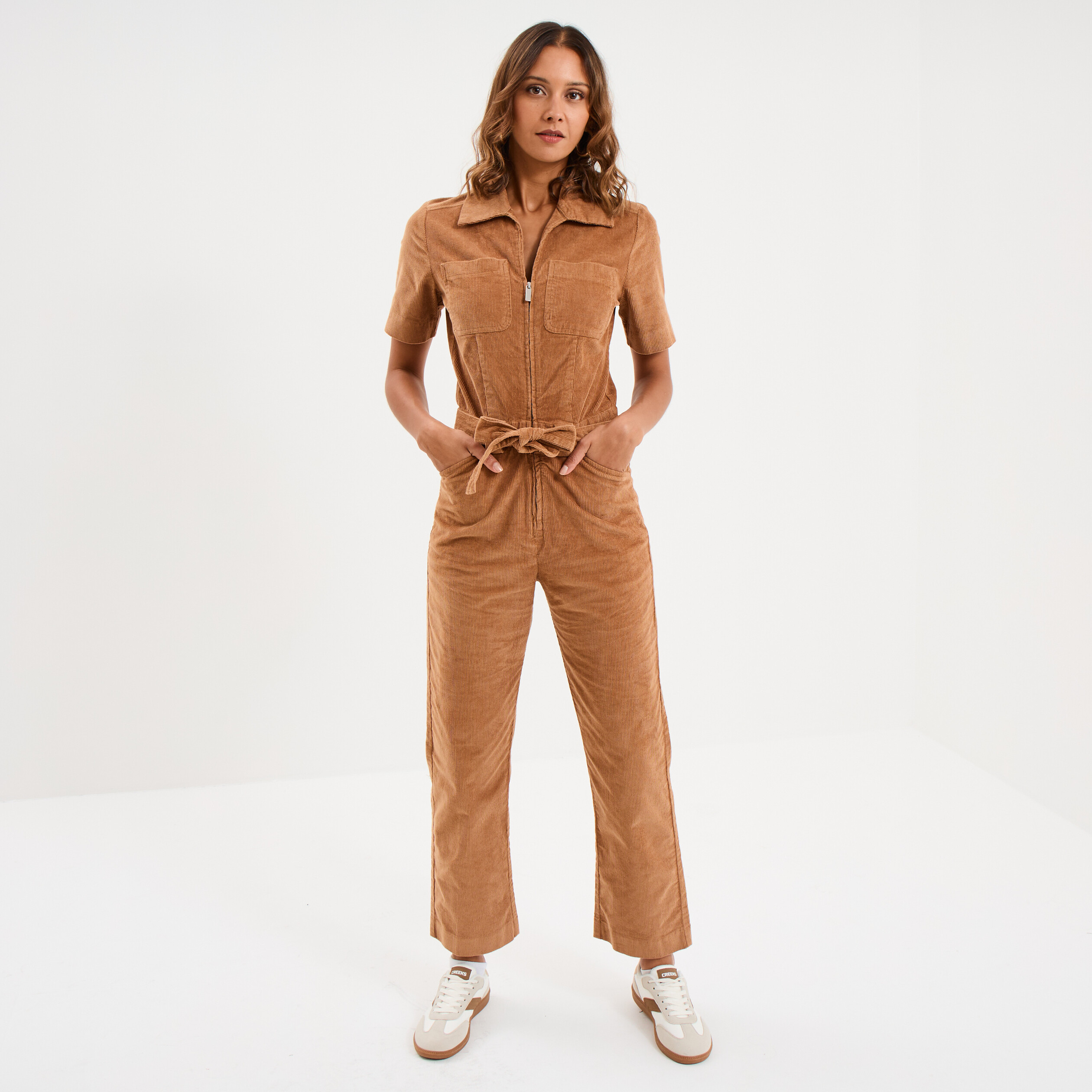 Combinaison pantalon cropped en velours beige femme