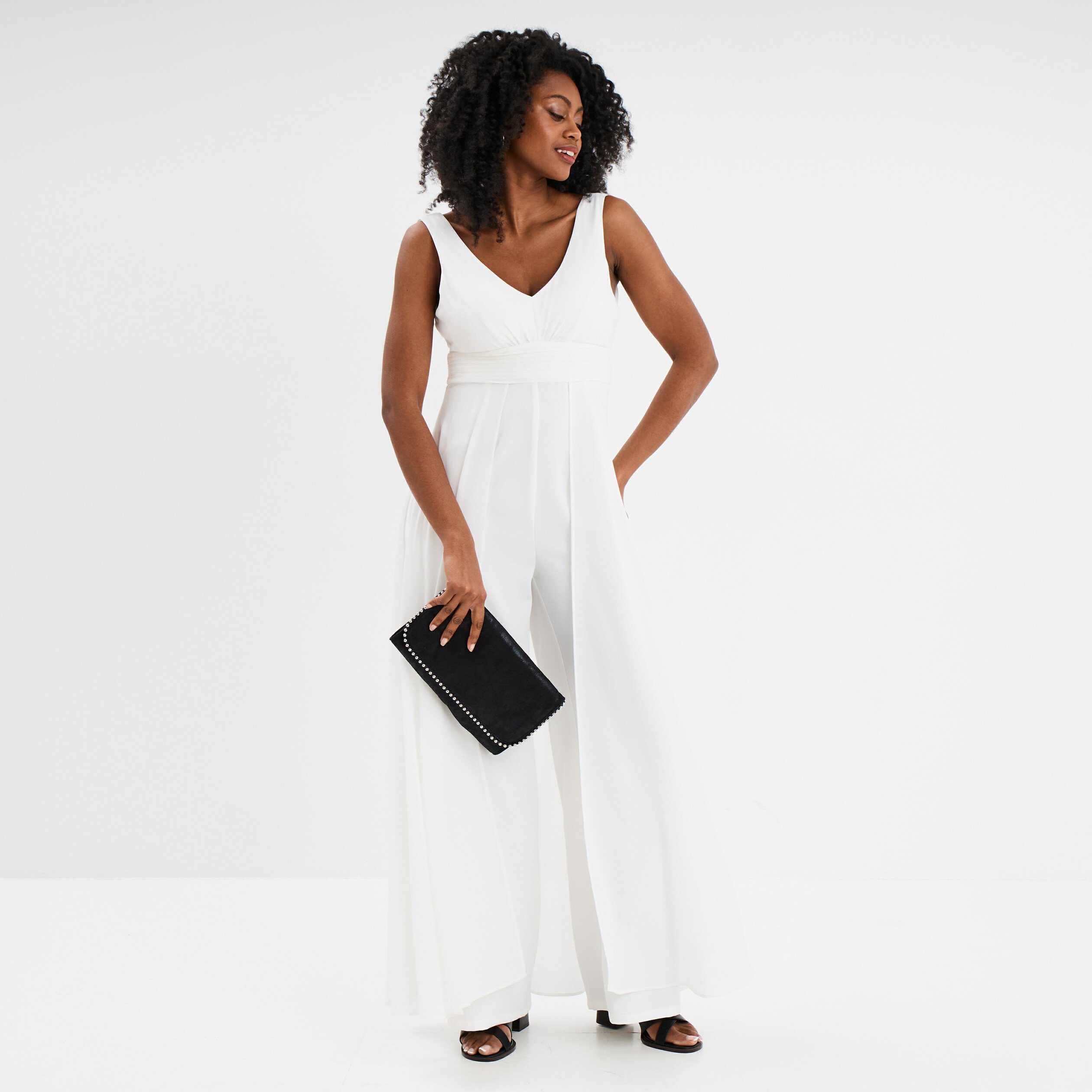 Combinaison pantalon avec voile jupe blanc femme