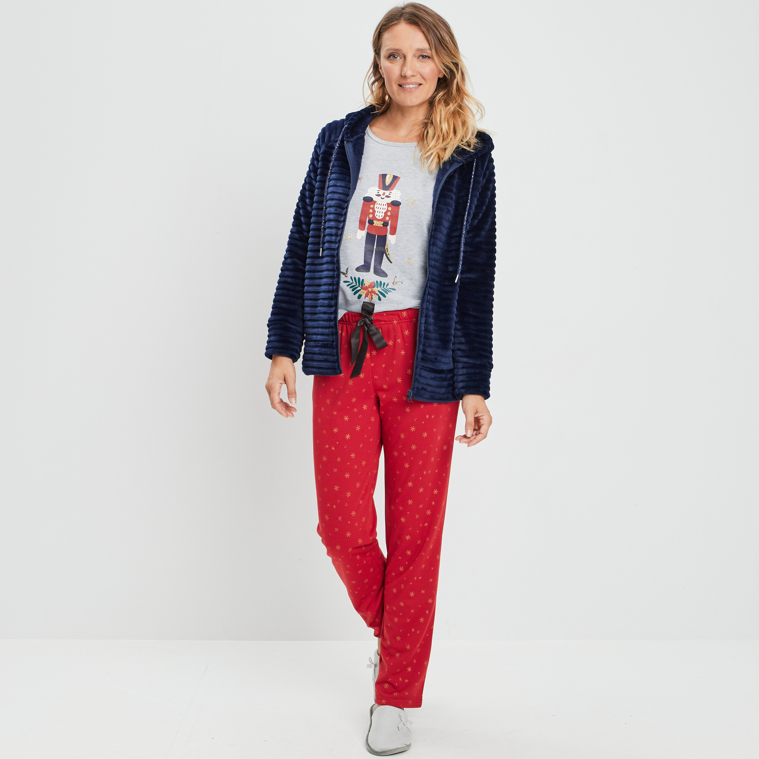 Ensemble pyjama 2 pièces gris clair femme