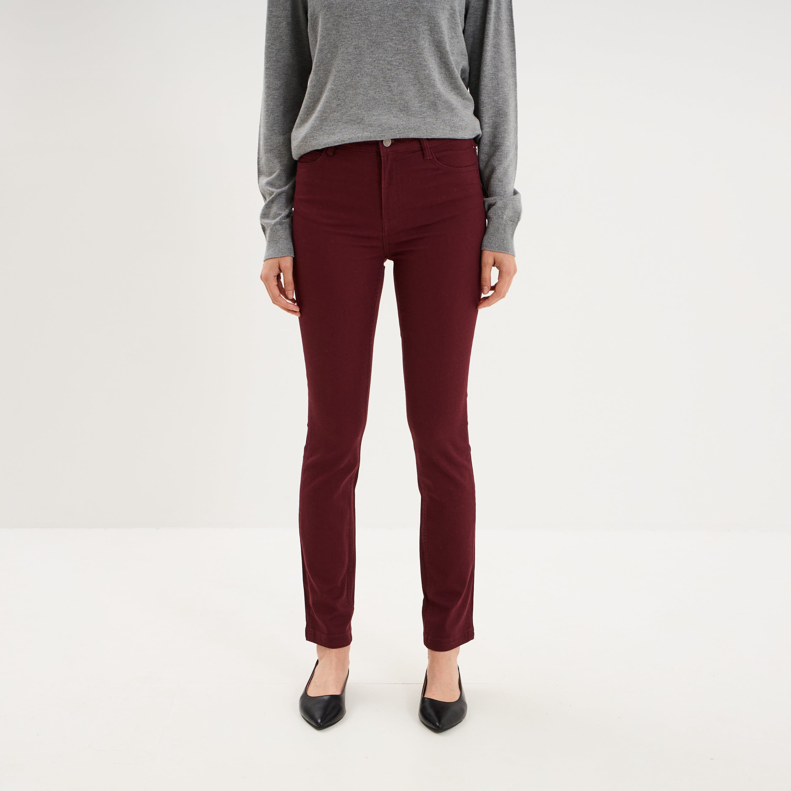 Pantalon slim stretch violet fonc&eacute; femme