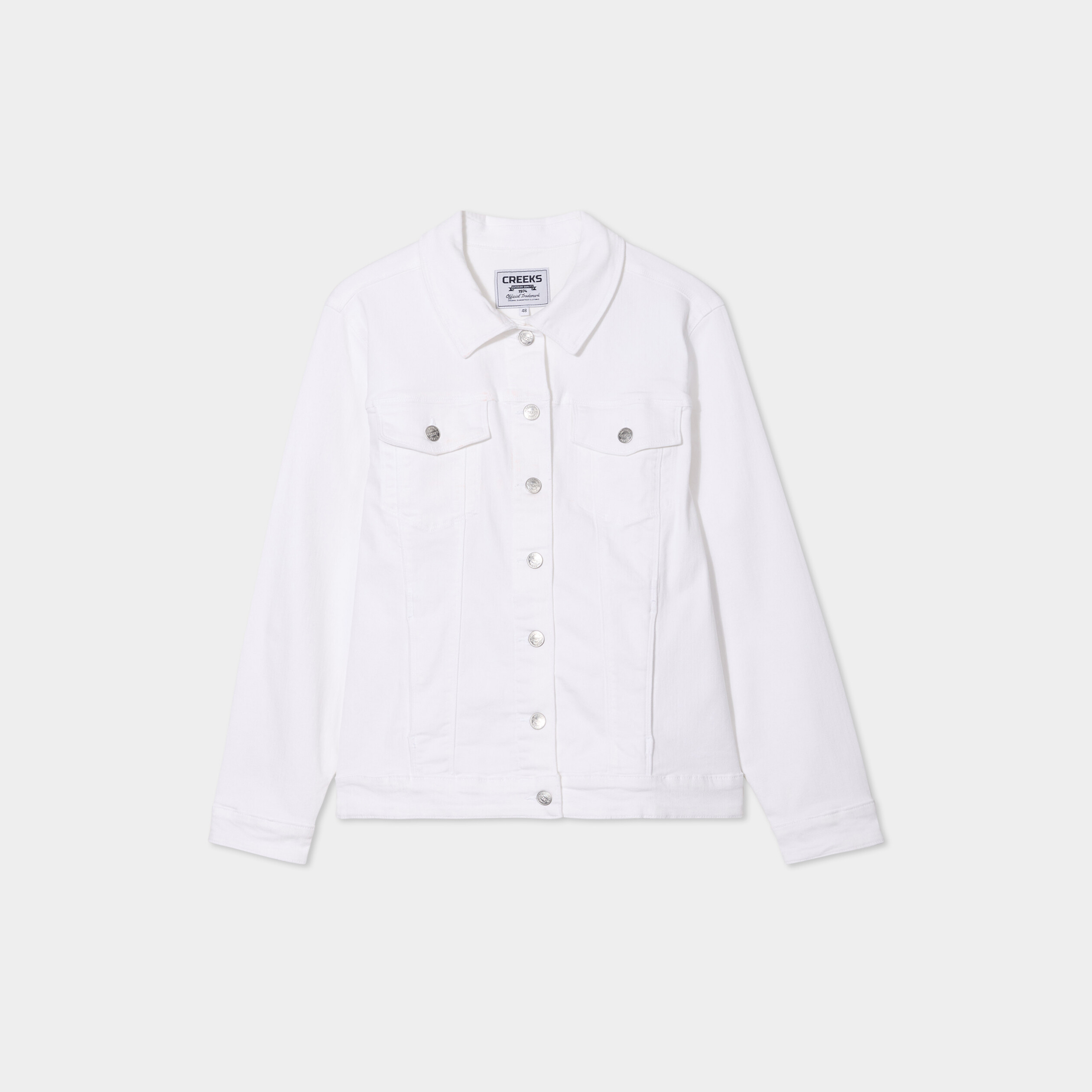 Veste courte en jean boutonn&eacute;e denim blanc femme grande taille