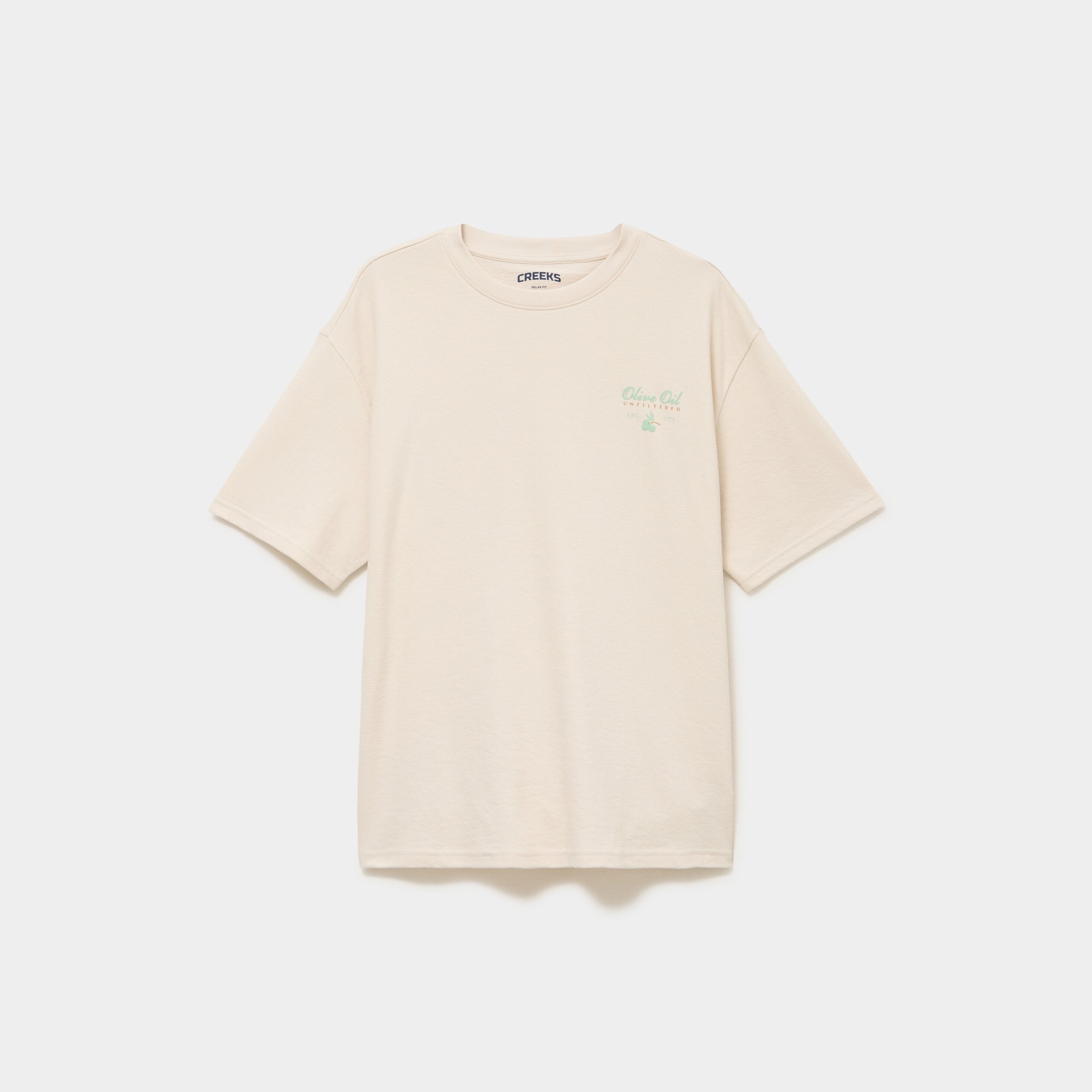 T-shirt coton &eacute;pais textur&eacute; col rond ecru homme