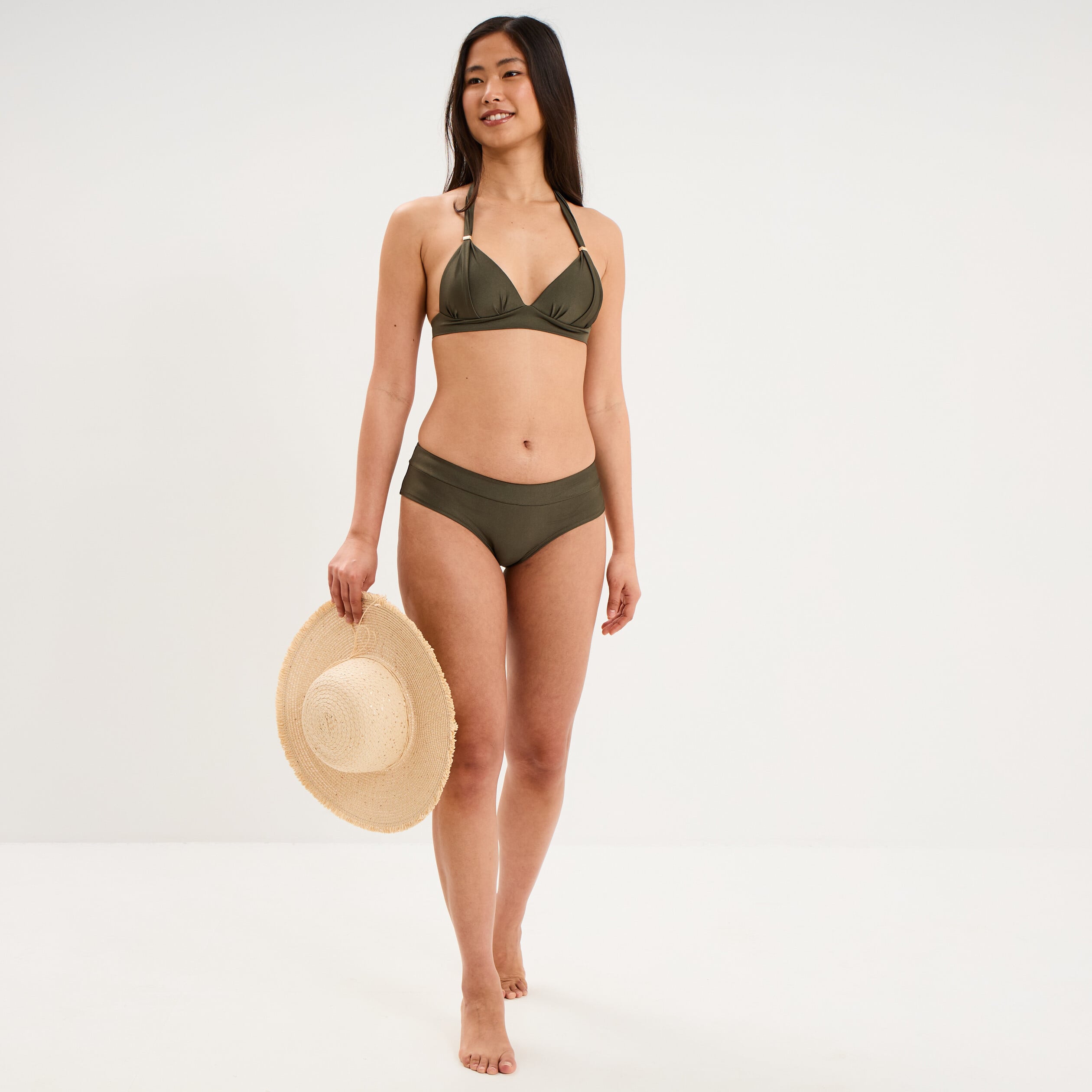 Bas de maillot de bain shorty vert kaki femme